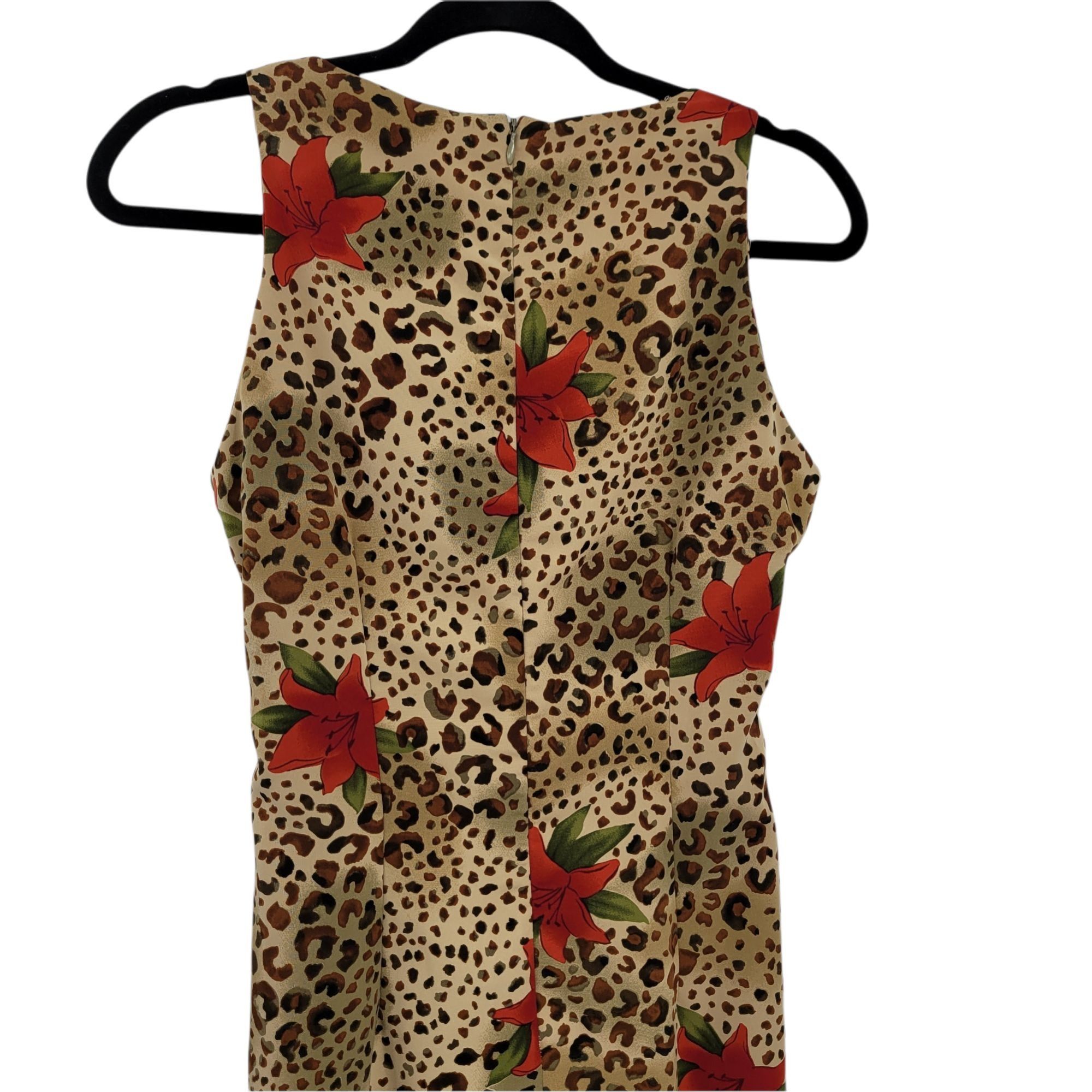 Vintage Vtg Holiday Hostess Maxi Dress Sz M Tan Leopard Red Lily Sid Size M / US 6-8 / IT 42-44 - 10 Thumbnail
