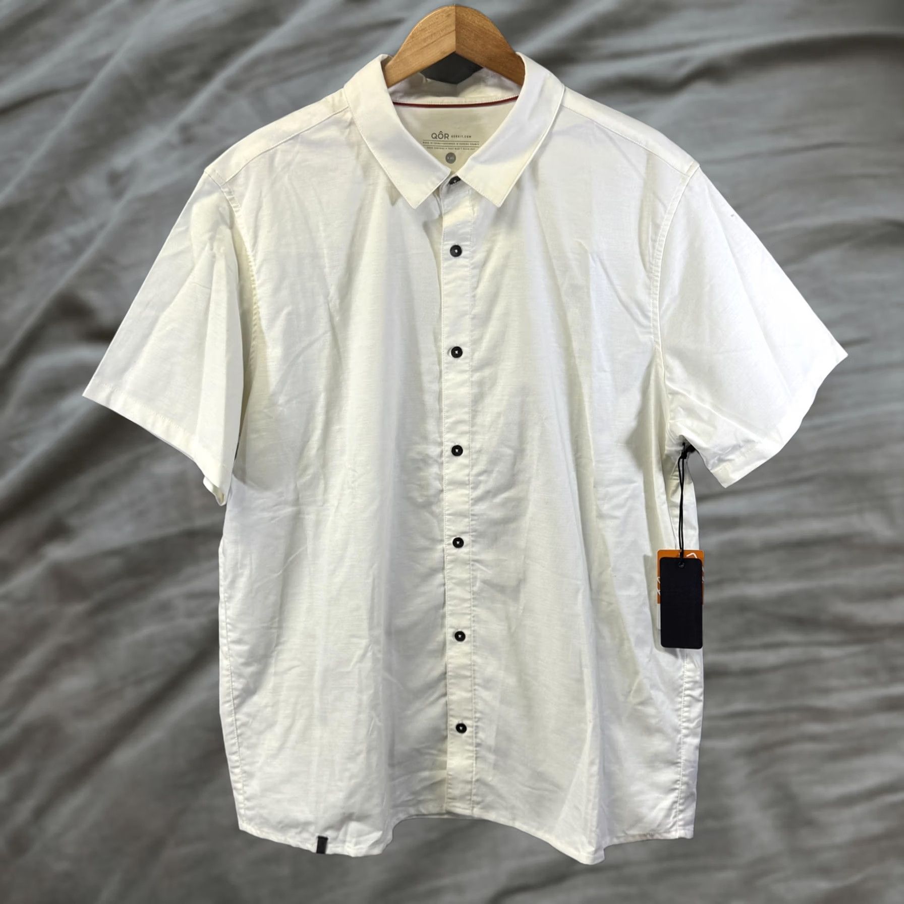 Vintage QOR Button-Up Shirt Mens 2XL White Short Sleeve Performance Stretch Odor Control Size US XXL / EU 58 / 5 - 1 Thumbnail