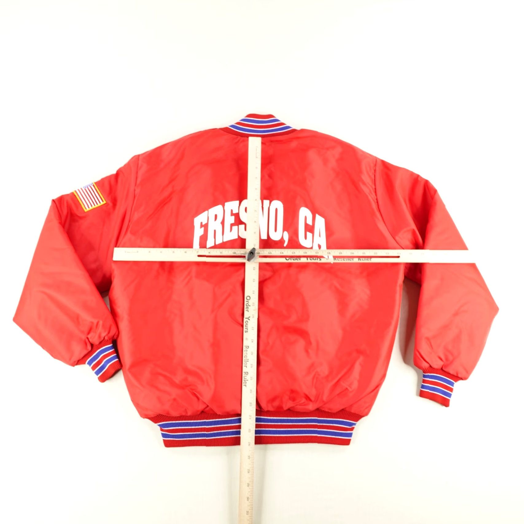 Vintage VINTAGE DeLong Jacket Men XL Red Fresno California Baseball Quilted Coat 80s Bomber Windproof Insulated USA Flag Sports 80s Mens XL Red FX Size US XL / EU 56 / 4 - 7 Thumbnail