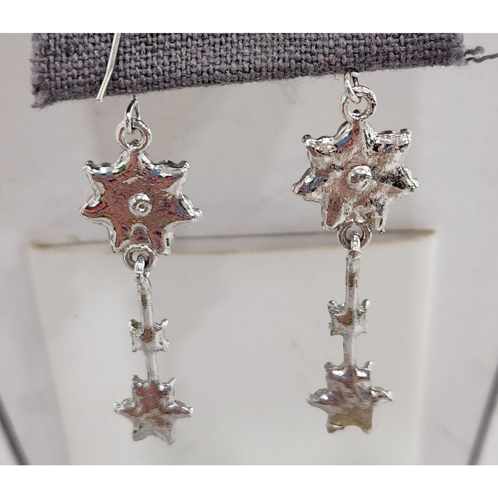 Other Silver Pink White Rhinestones Flower Dangle Hook Earrings Size ONE SIZE - 2 Thumbnail