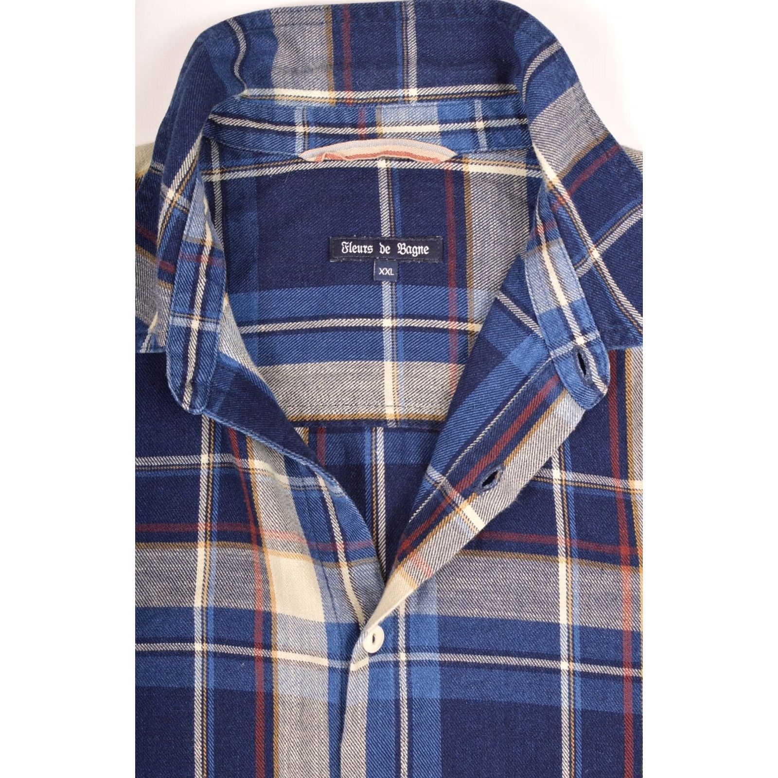 Vintage Fleurs De Bagne Cotton Check Flannel LS Button Shirt 2XL Blue Mens Shirt Size US XXL / EU 58 / 5 - 4 Thumbnail