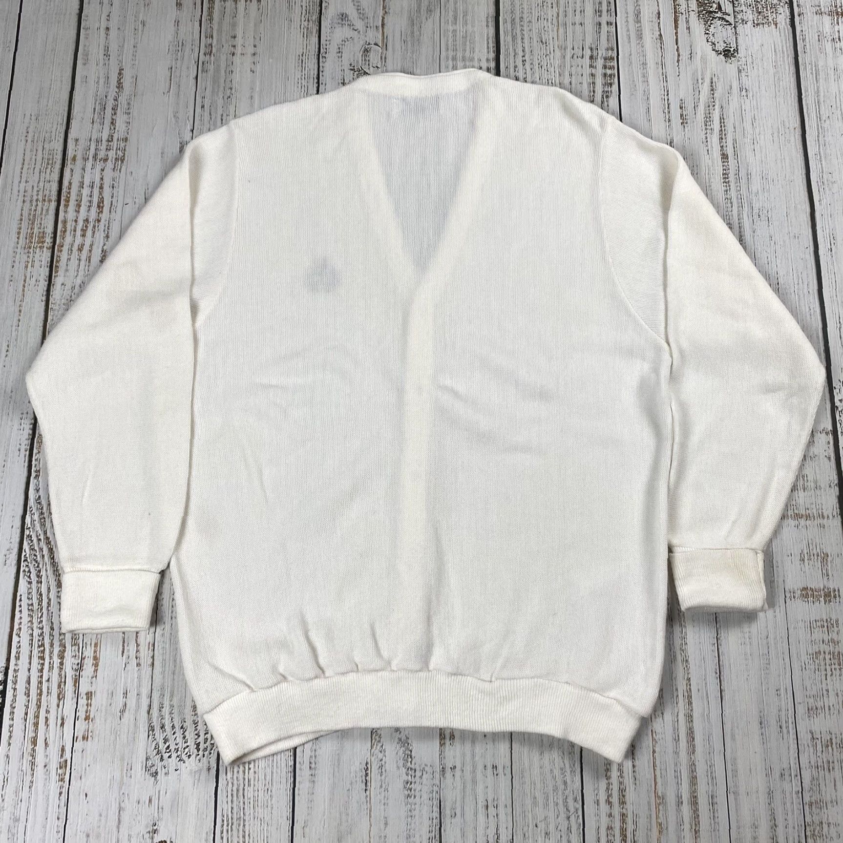 Izod VINTAGE IZOD Cardigan Sweater White Mens L Regular 80s USA Logo Knit 100% Acrylic Front-Logo Knitwear Size US L / EU 52-54 / 3 - 7 Thumbnail