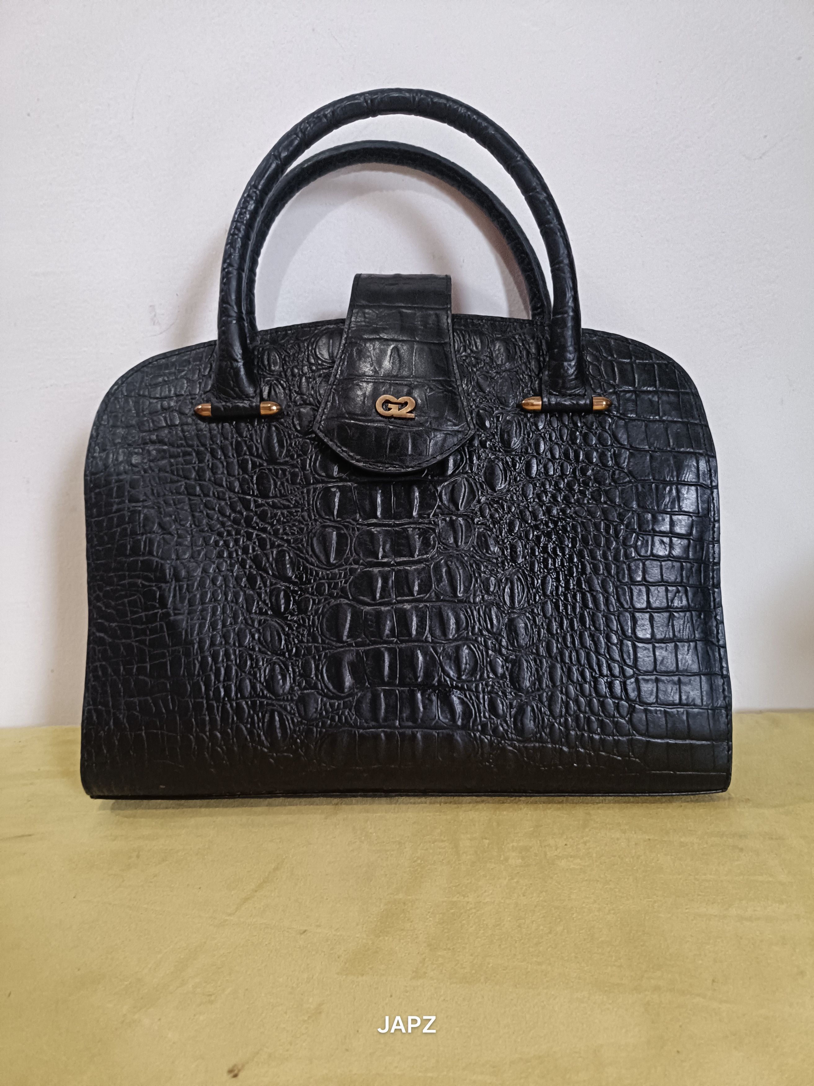 Leather x Vintage G2 Croco Top Handle Bag in Black, Women's