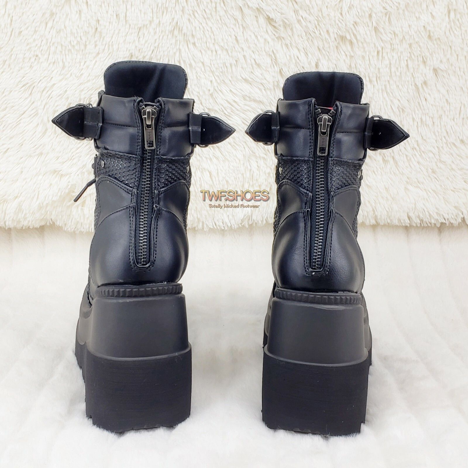 Demonia Cult DEMONIA Shaker 60 Black Matte Platform 4.5" Wedge Heel Ankle Size US 7 / IT 37 - 7 Thumbnail