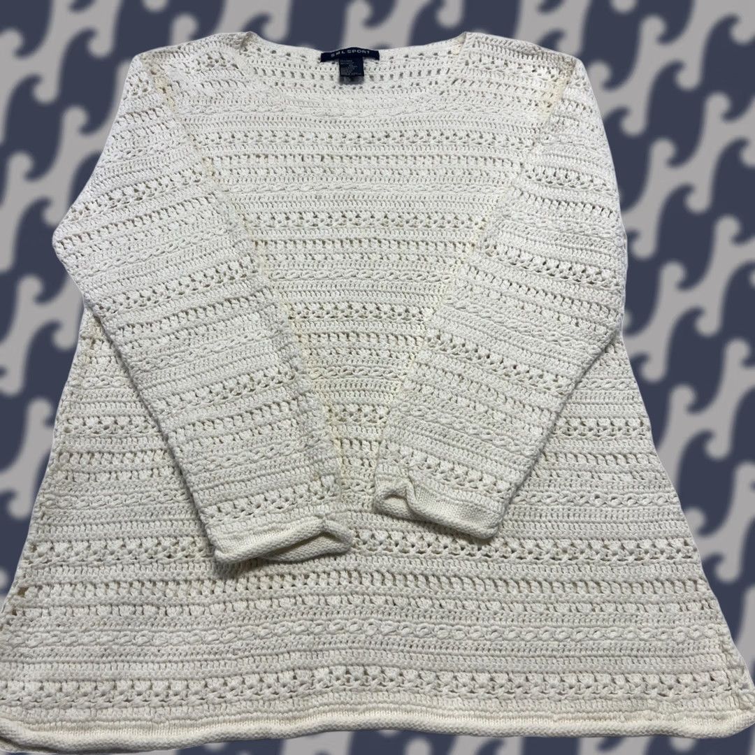 Vintage Cream SML Sport Ramie Cotton Crochet Sweater XL Ivory Bohemian Open-Knit Womens Pullover Size XL / US 12-14 / IT 48-50 - 1 Thumbnail