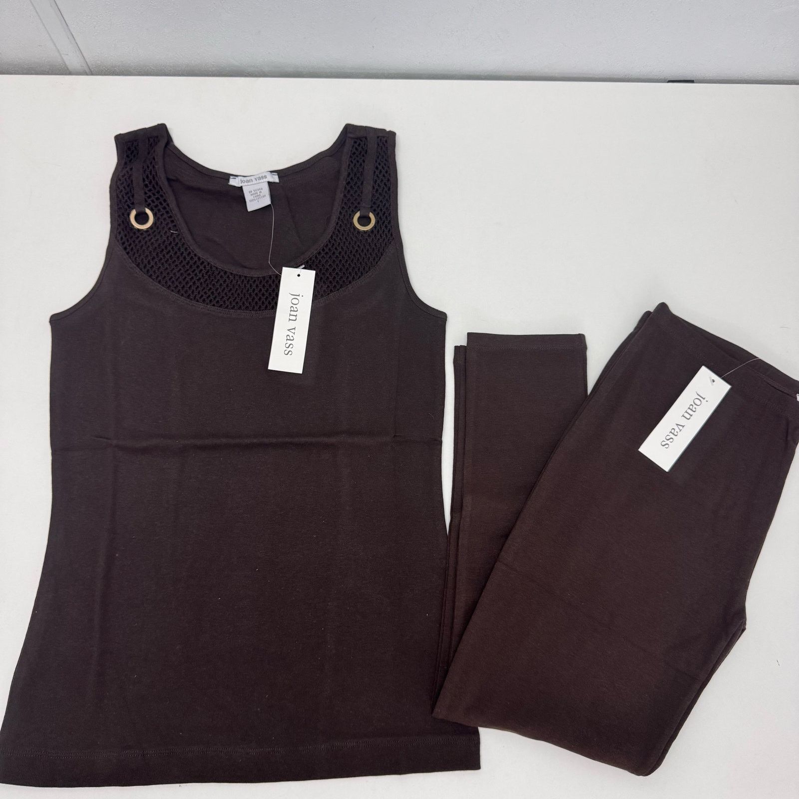 Vass NWT Joan Vass Mesh Tank & Legging SET Brown Casual Lounge Size 27" / US 4 / IT 40 - 1 Thumbnail