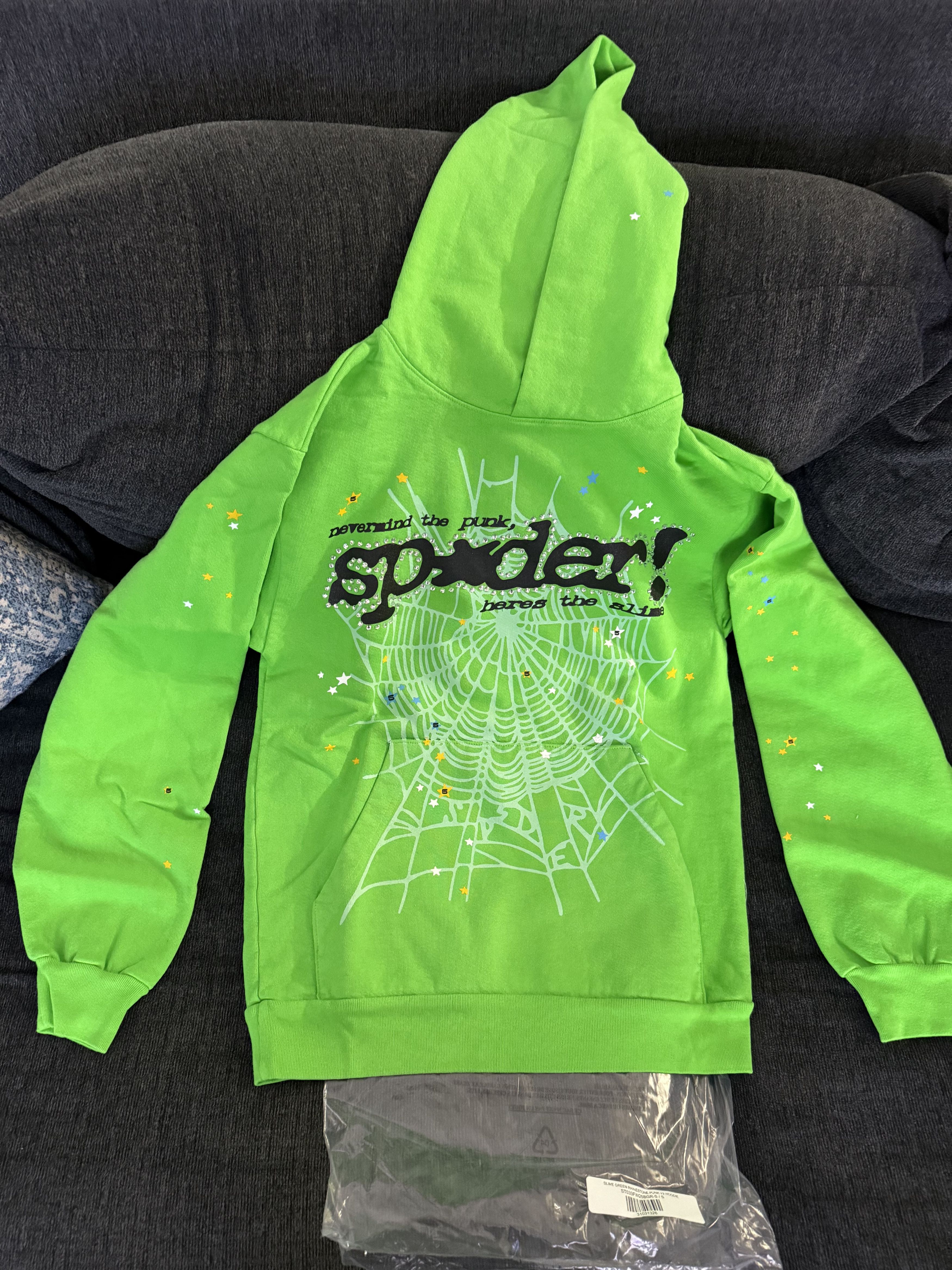 Sp5der Sp5der, slime green V2 hoodie, size small, brand new | Grailed