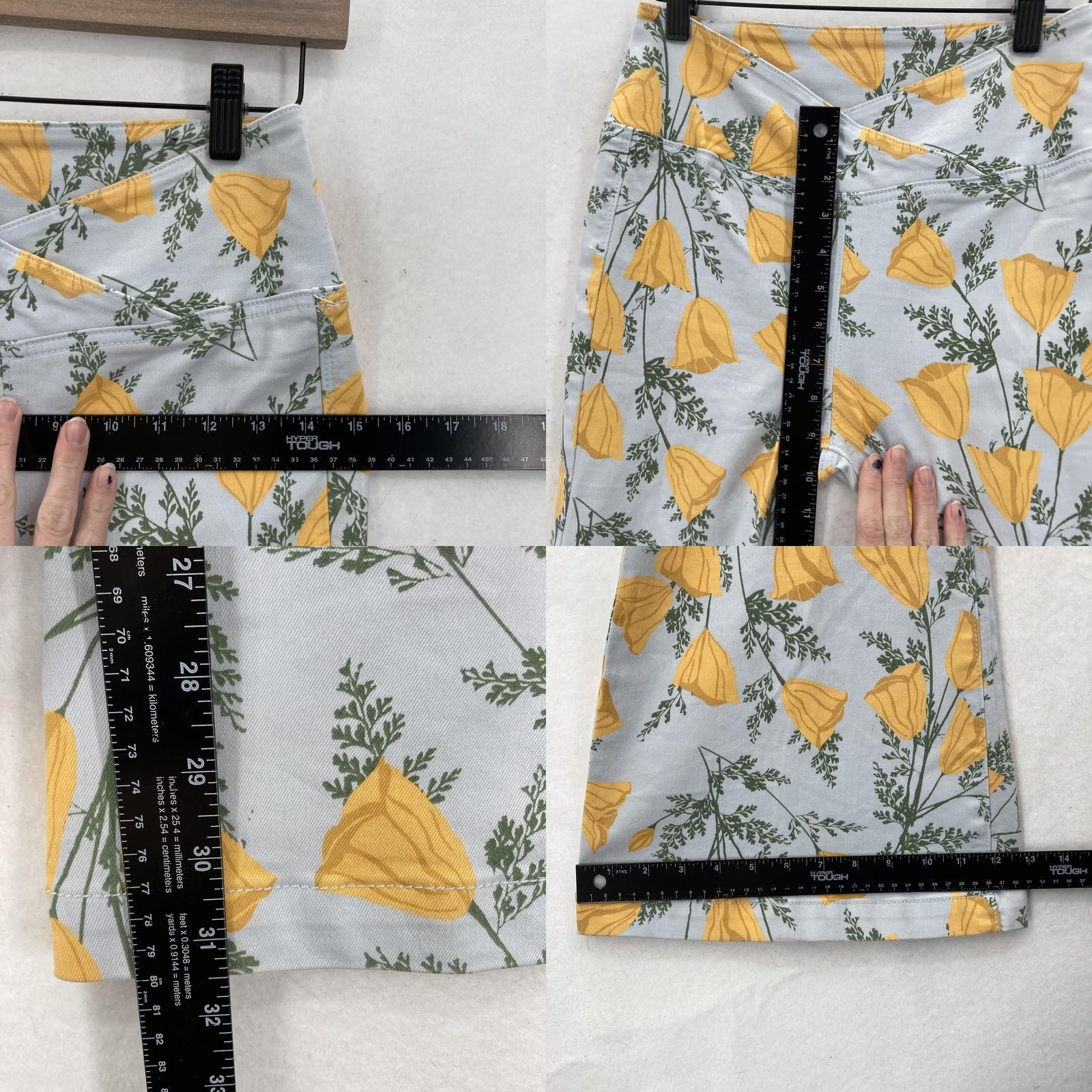 Vintage We The Free Venice Beach Printed Flare Pants Womens 25 Blue Yellow Floral Boho Size 42" / US 20 - 8 Thumbnail