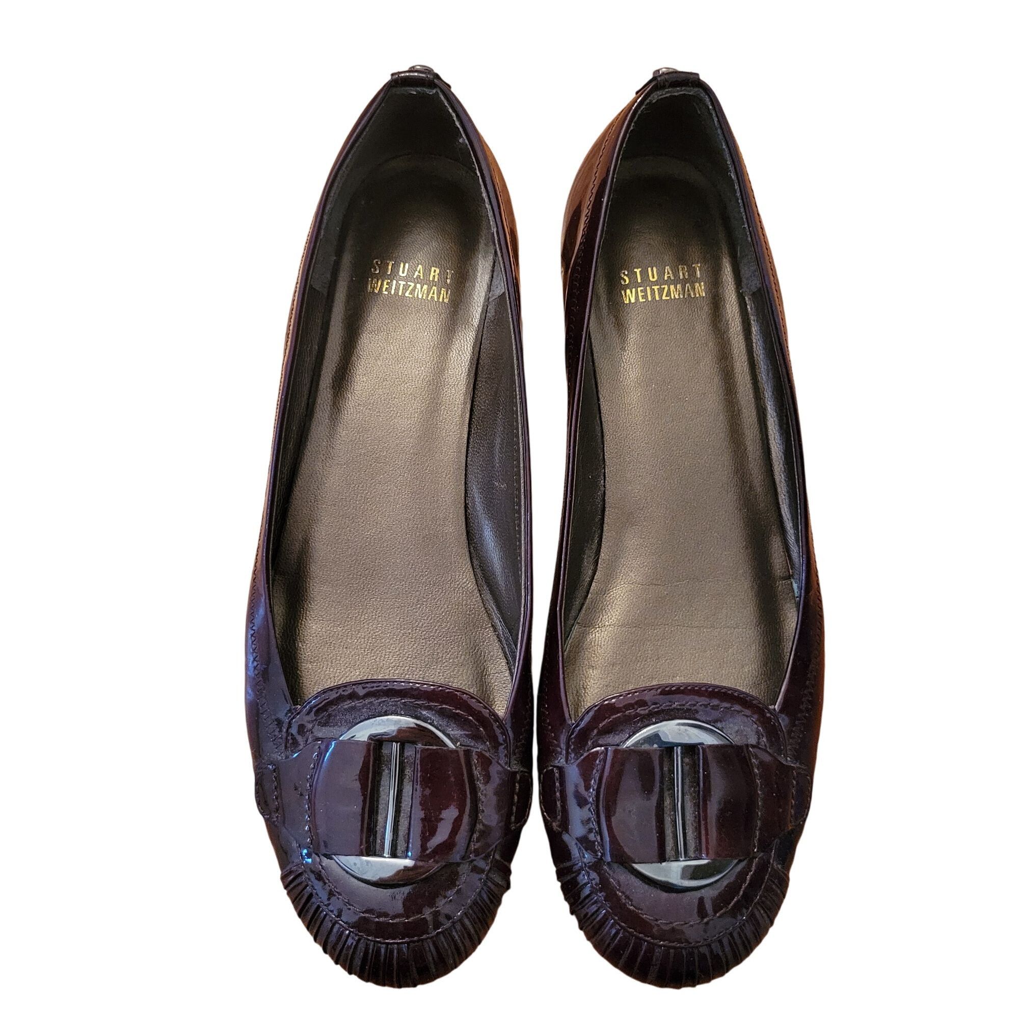 Stuart Weitzman Stuart Weitzman Burgundy Patent Leather Flats With Buckle De Size US 8 / IT 38 - 1 Thumbnail