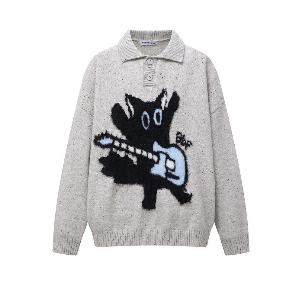 Vintage Loose men's casual fun cartoon lapel sweater Size US M / EU 48-50 / 2 - 1 Thumbnail