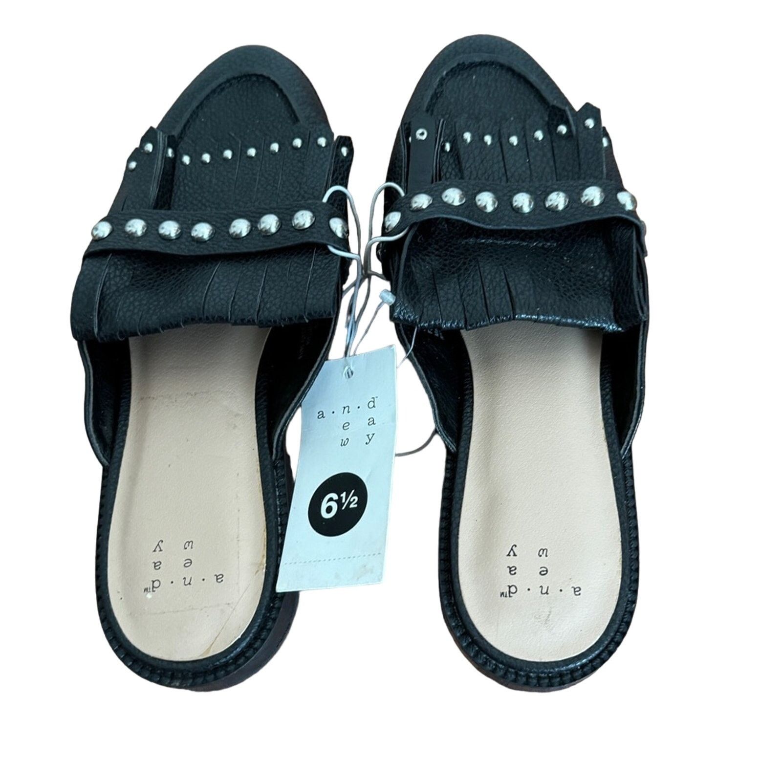 Other A New Day Black Fringe Studded Mules Size 6.5 Size US 6.5 / IT 36.5 - 3 Thumbnail