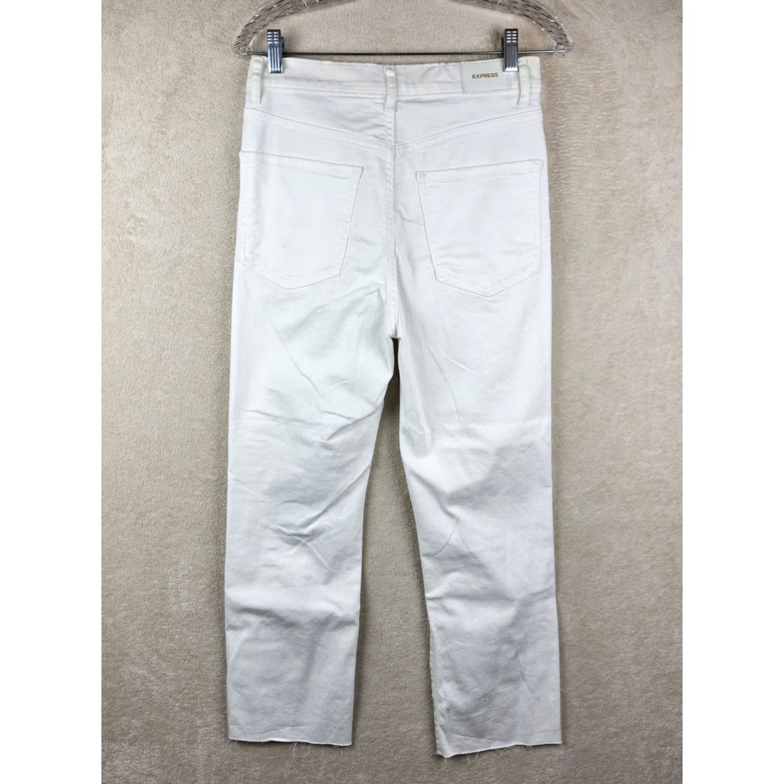 Express Express Women's Jeans Straight Distressed White High Rise 4R Size 27" / US 4 / IT 40 - 5 Thumbnail
