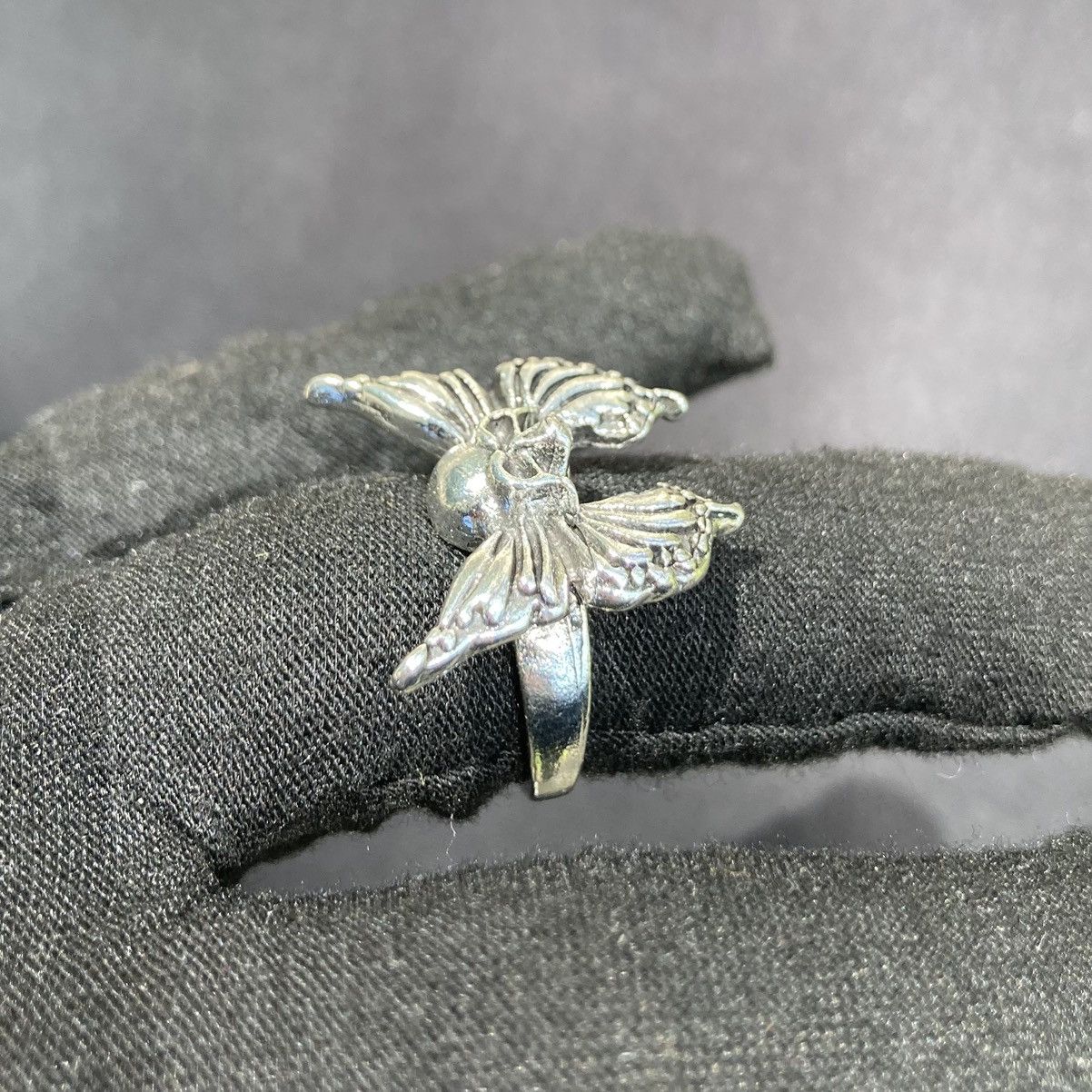 Jewelry Solid Stainless Steel Butterfly Skull Ring Size 8 Size ONE SIZE - 7 Thumbnail