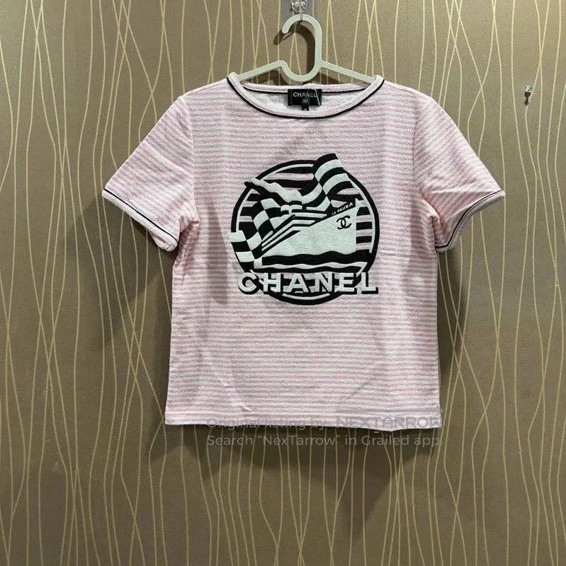 Chanel Chanel Pink Striped Cotton T-shirt . Size XS / US 0-2 / IT 36-38 - 1 Thumbnail