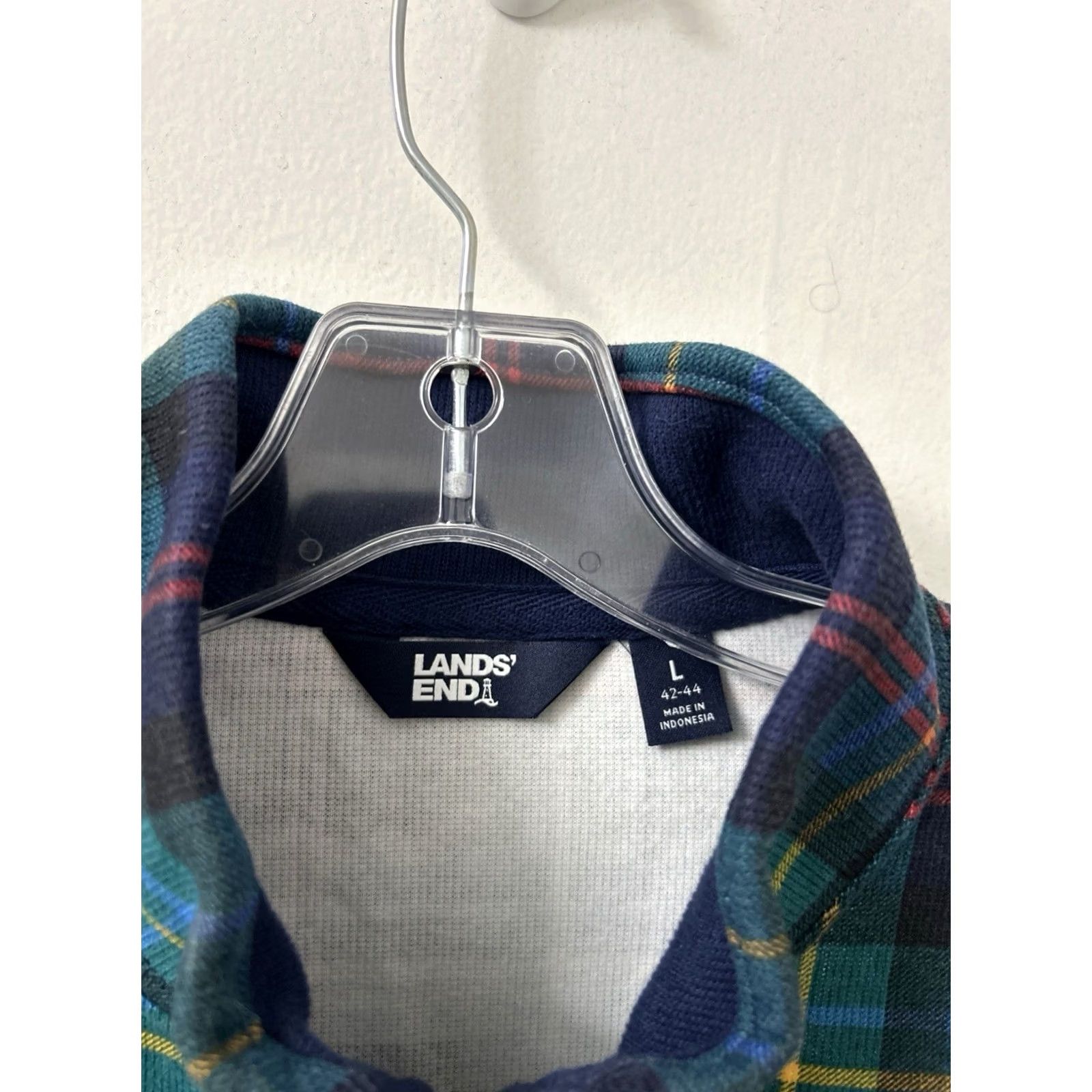 Lands' End Lands' End Mens Long Sleeve 1/4 Zip Pullover Sweatshirt Plaid Black Watch Tartan Multicolor Cotton Polyester Jersey L Size US L / EU 52-54 / 3 - 6 Thumbnail