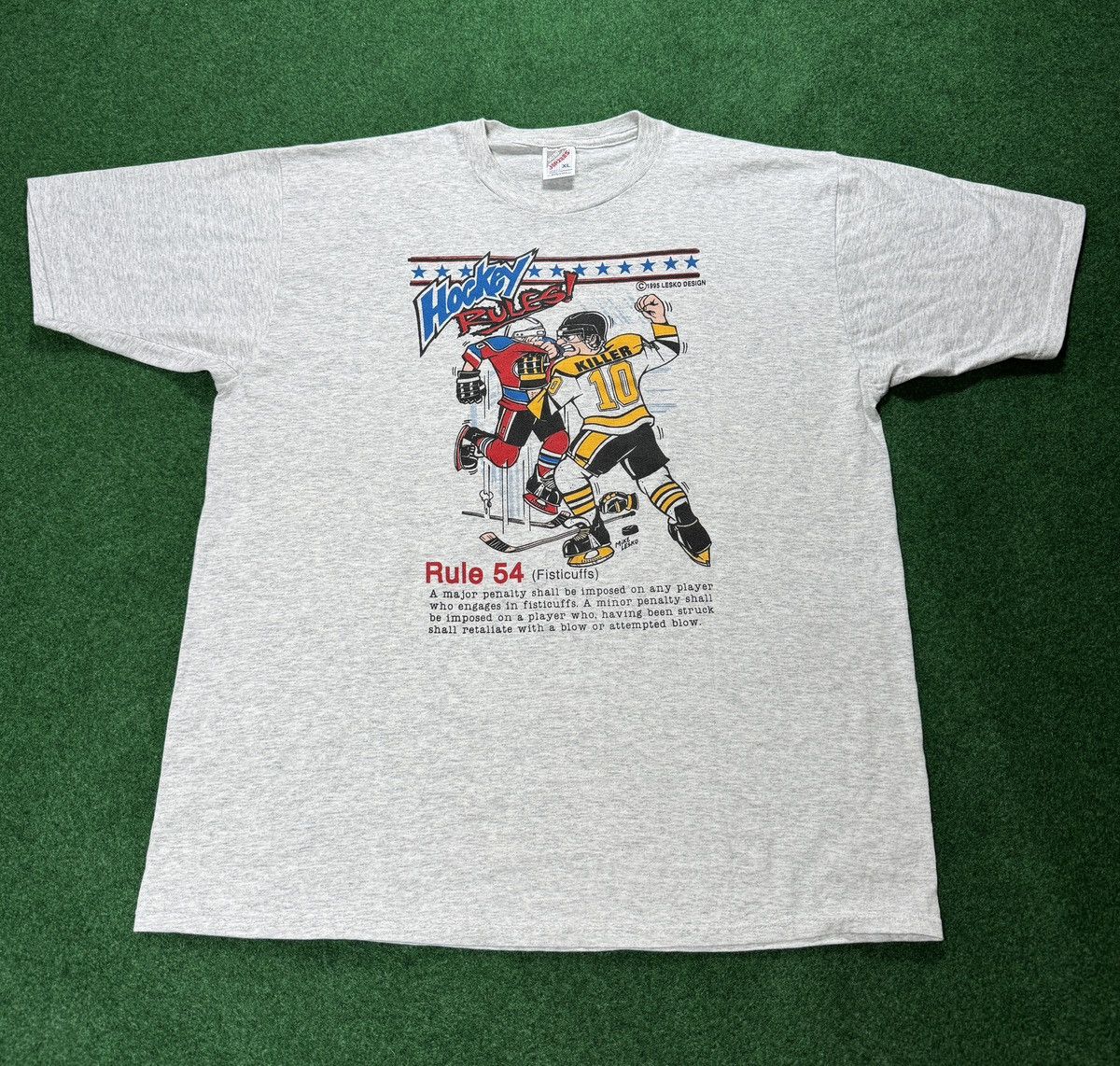 NHL × Vintage Vintage 90s Hockey Rules 54 Fisticuffs 1995 NHL T Shirt Size US XL / EU 56 / 4 - 1 Thumbnail