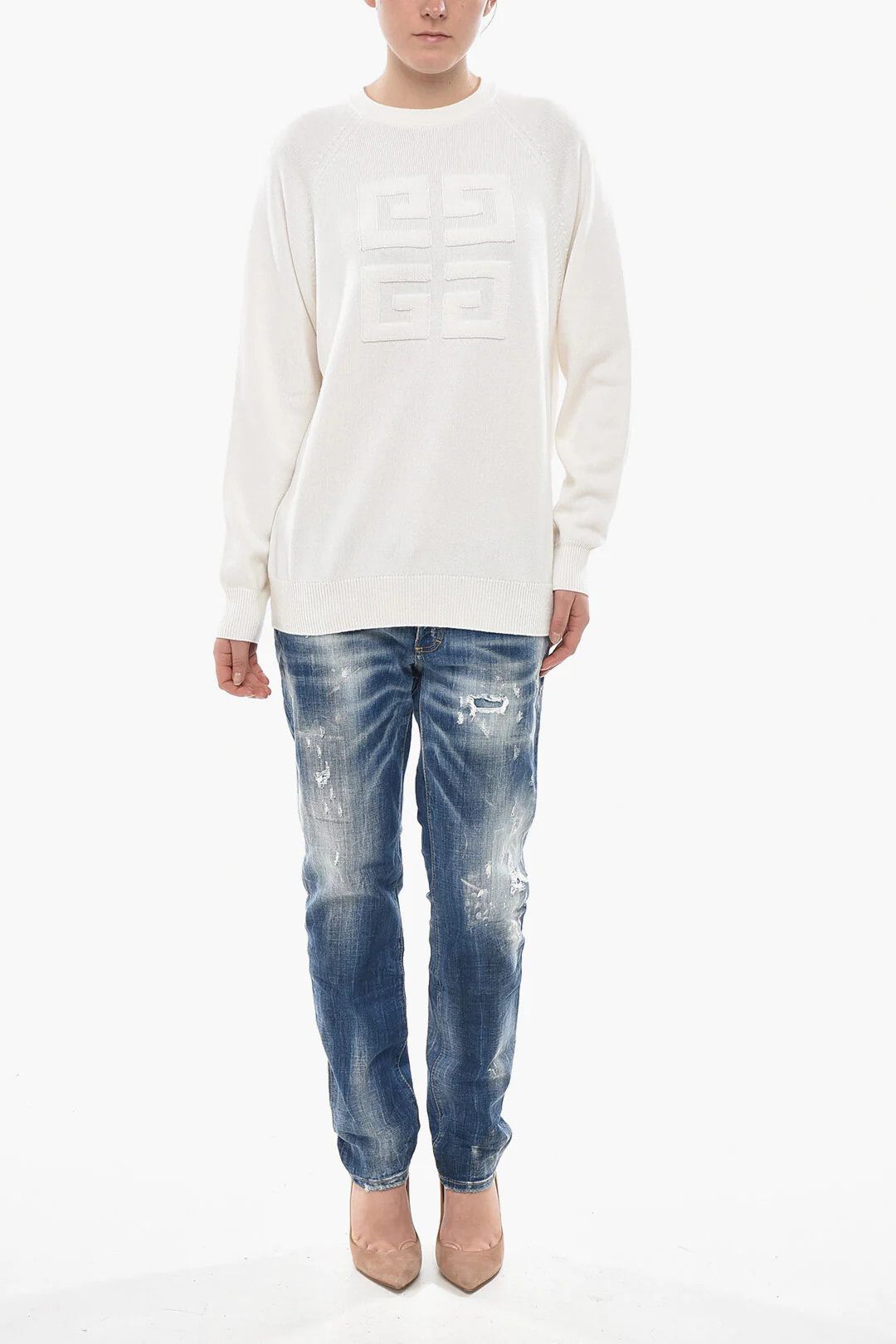 Givenchy og1mm0326 Cashmere Crewneck Sweater in White Size S / US 4 / IT 40 - 4 Thumbnail