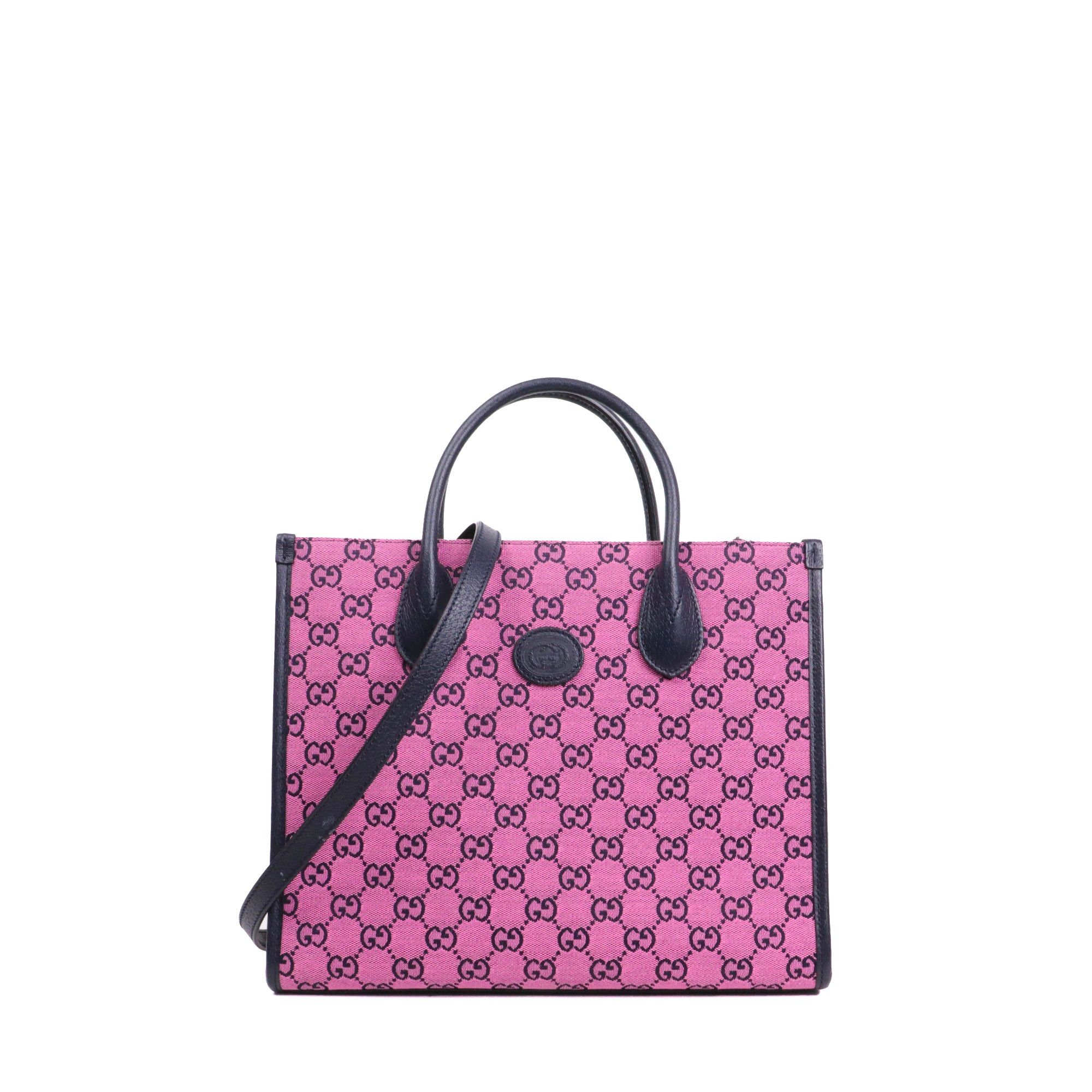 Gucci GUCCI - Gucci shopping bag in pink monogram canvas and navy blue leather Size ONE SIZE - 1 Thumbnail