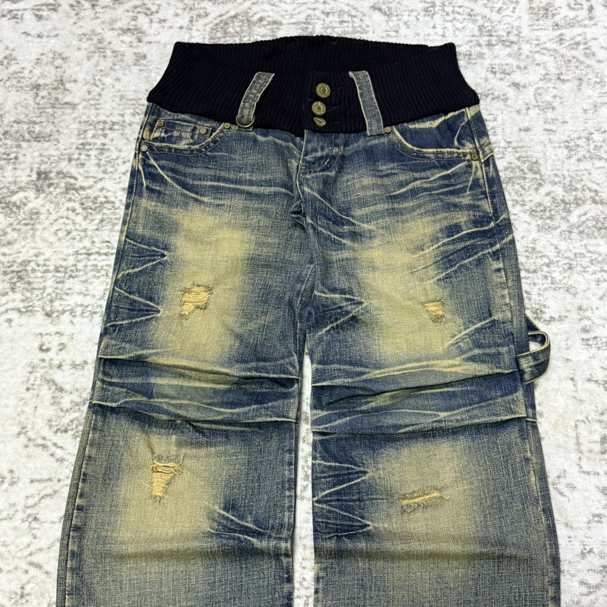 GOA 2000s Japanese Brand Mud Wash Distressed Hybrid Denim Pants Size 29" - 2 Thumbnail