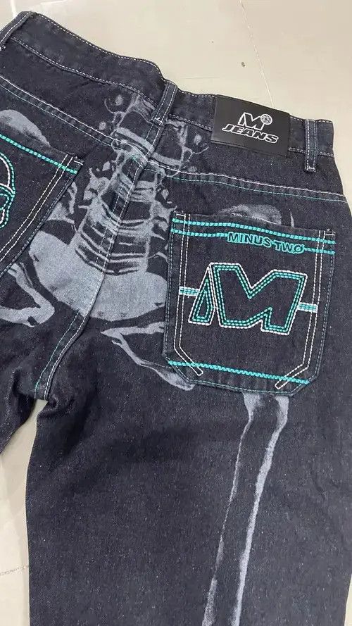 VIBE Skeleton Graphic Print Baggy Jeans Size US 32 / EU 48 - 4 Thumbnail