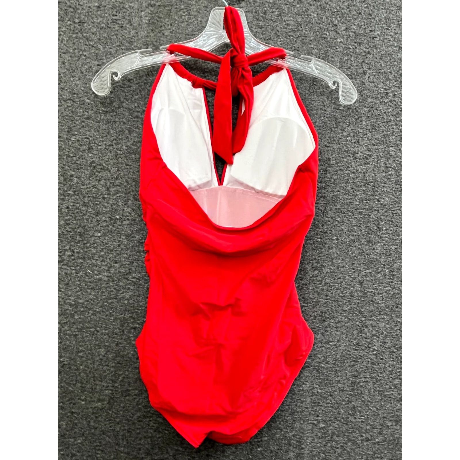Vintage Red Halter Neck Women's Ruching One Piece Swimsuit Size S Size ONE SIZE - 2 Thumbnail