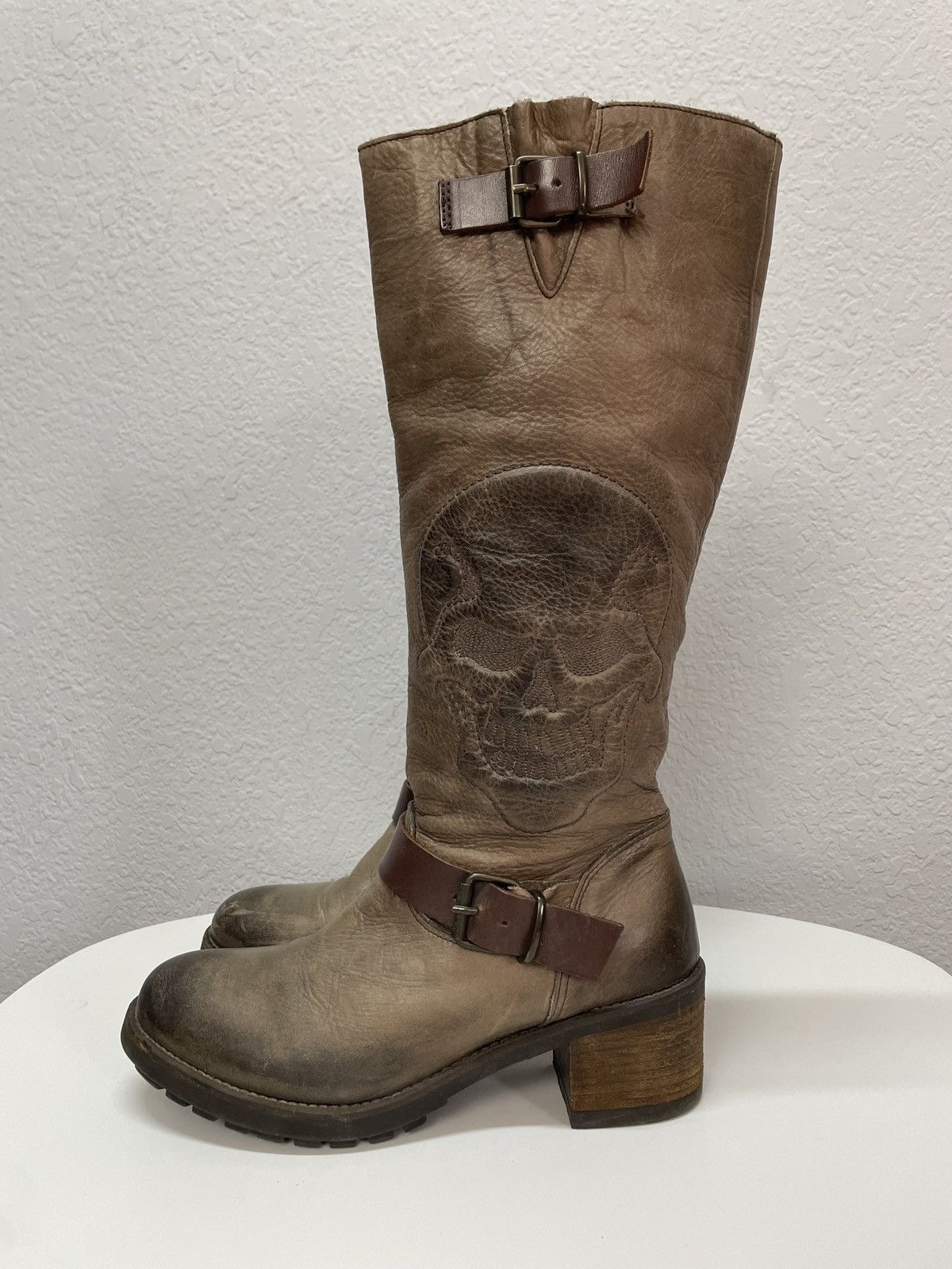 If Six Was Nine AS 98 Vibe Artisan Skull Leather Side Zip Ankle Biker Boots Size US 8 / EU 41 - 2 Thumbnail