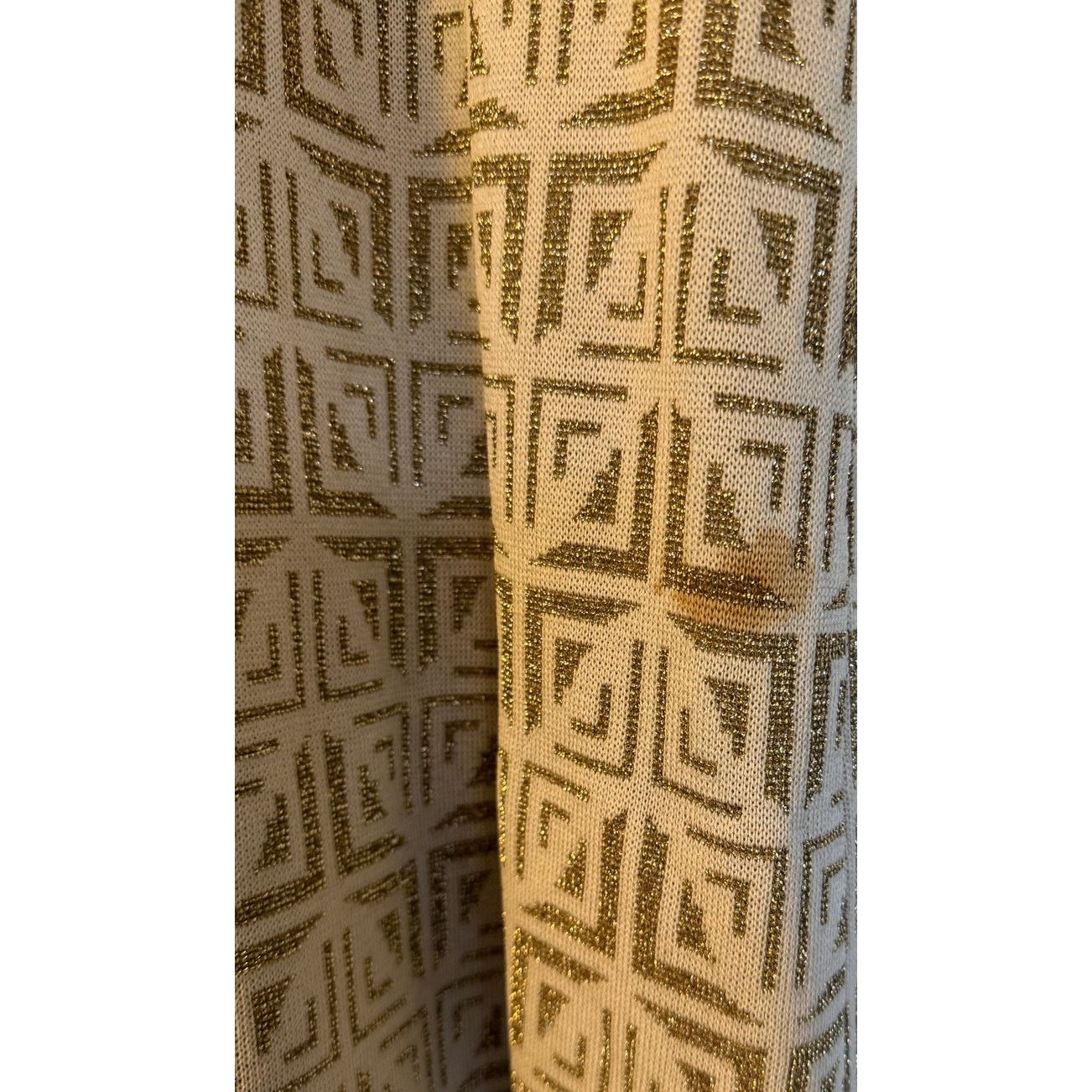 Pierre Balmain 1970's Pierre Balmain Geometric Cream-Gold Lurex Midi Dress Size S / US 4 / IT 40 - 5 Thumbnail