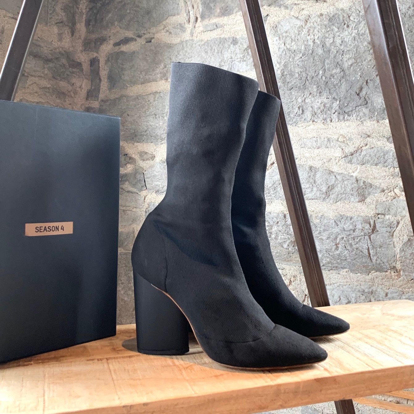 Yeezy Season 4 Black Stock Heel Shoes Pointy Sock Boots, Women's (Size 8)