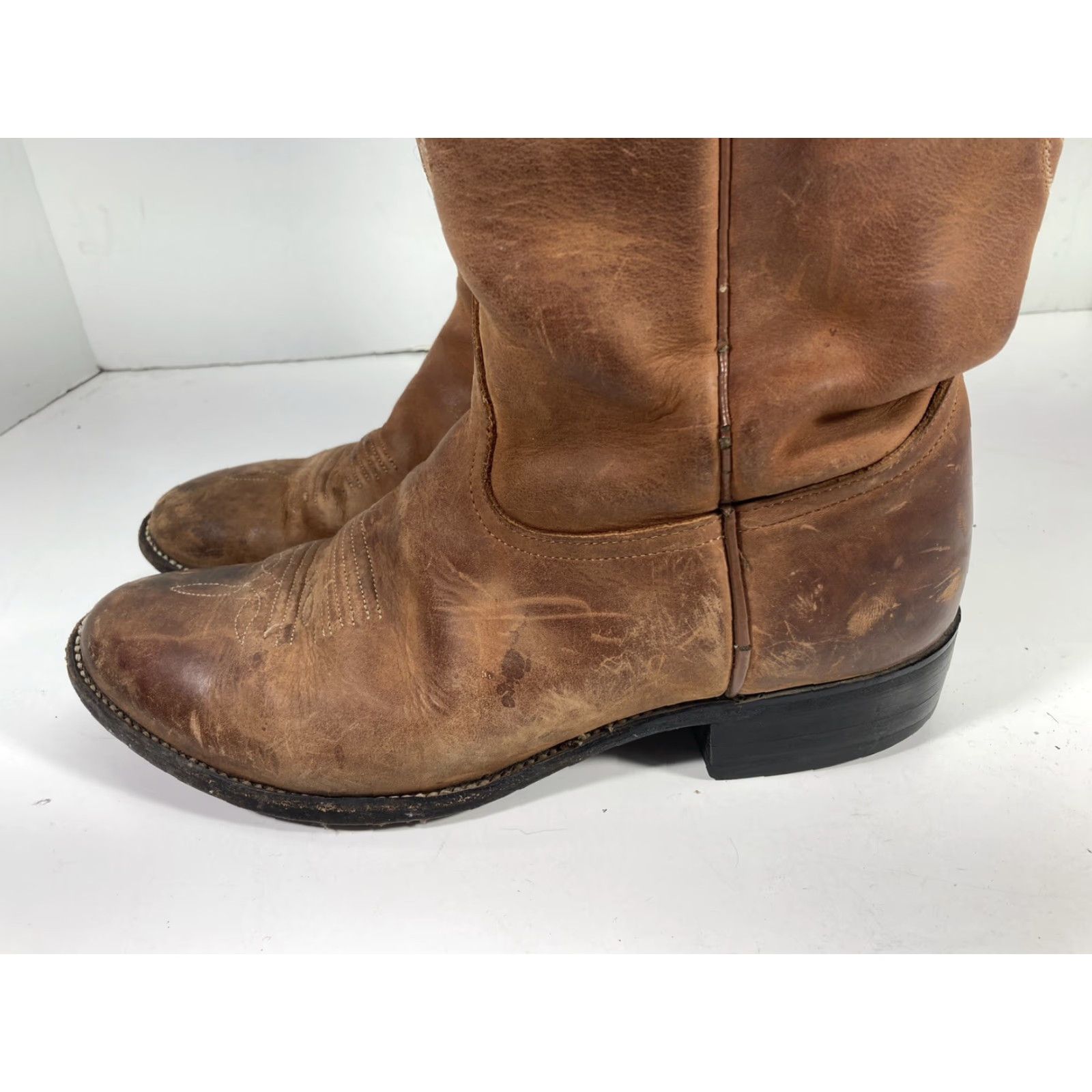 Tony Lama VINTAGE Tony Lama Boots Women 7.5 B Brown Leather 12 Inch Western Rodeo Style 1750 Womens Size US 8 / IT 38 - 5 Thumbnail