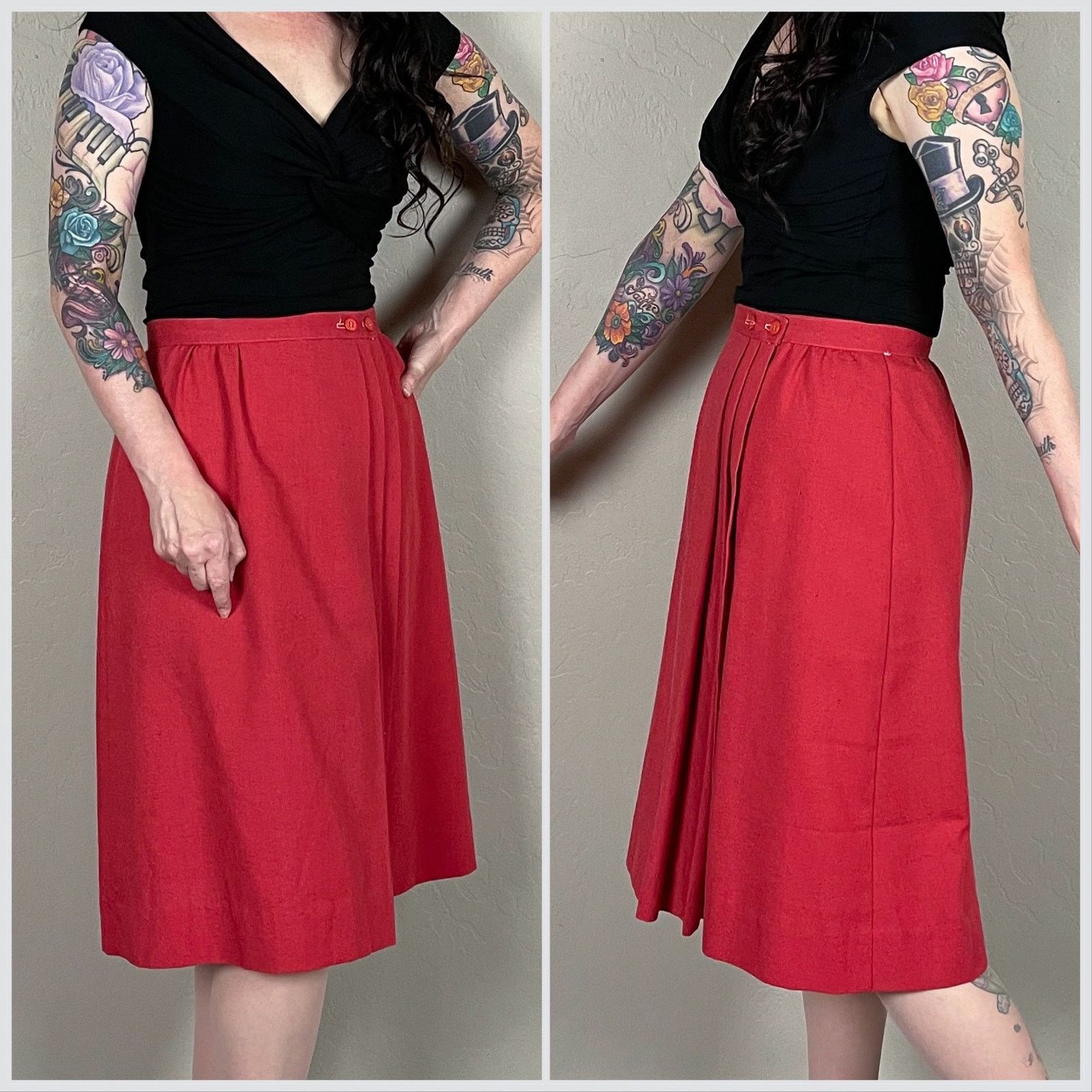 Vintage Vintage 1970s Red Pleated High Waisted Wrap Skirt Size 26" / US 2 / IT 38 - 2 Thumbnail