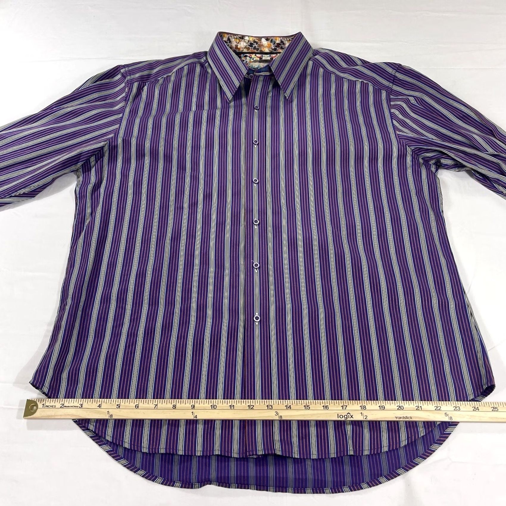Robert Graham Robert Graham Men's 2XL Button Dress Shirt Striped Purple Long Sleeve Adult 2XL Button-Up Shirt Mens Size 48R - 7 Thumbnail