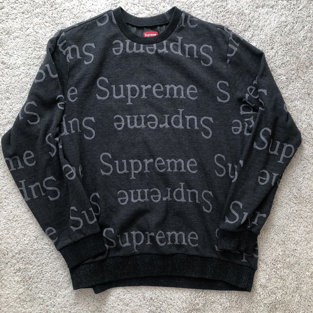 image of Supreme Jacquard Logo Crewneck Ss18 in Grey, Men's (Size XL)