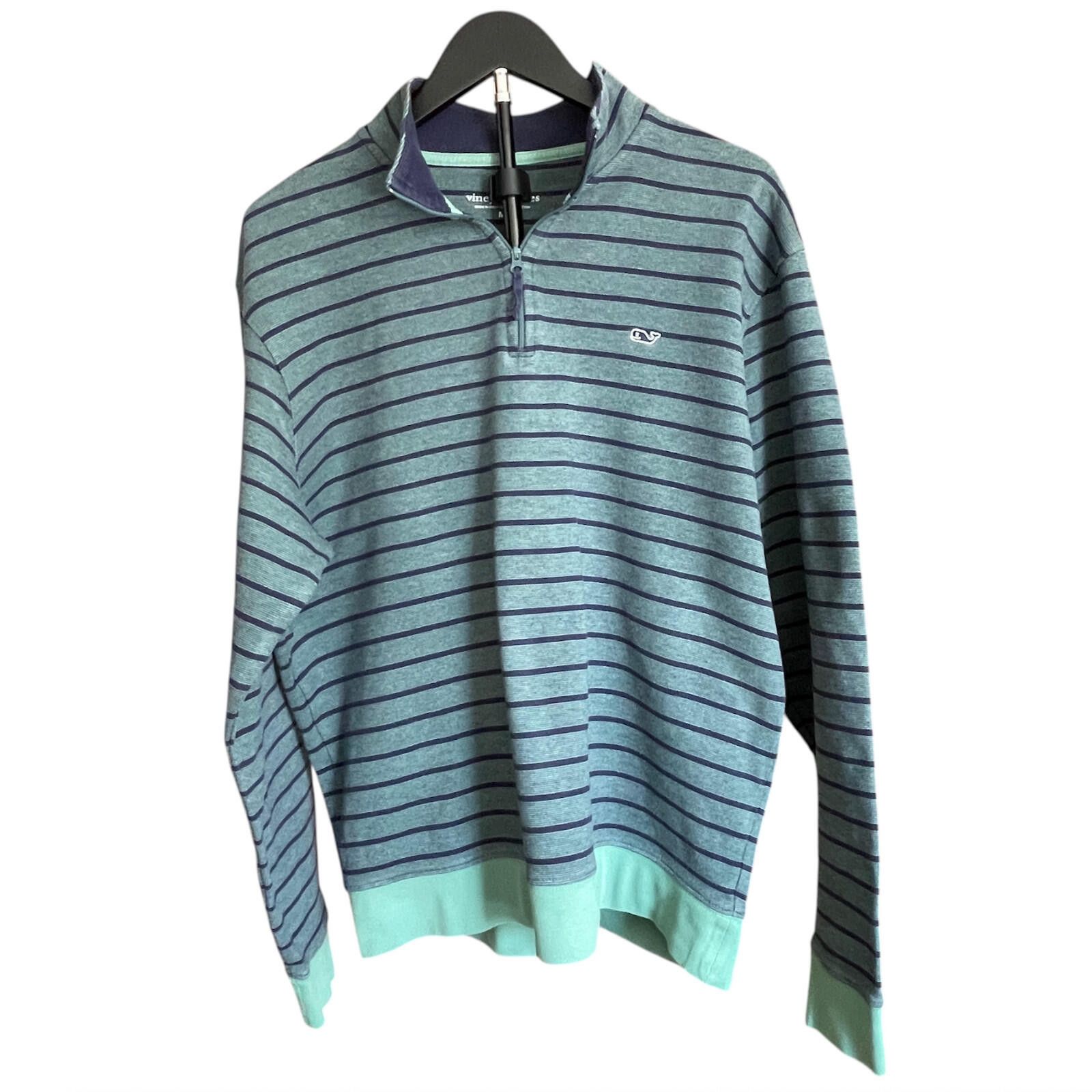 Vineyard Vines Vineyard Vines Mens M Cotton 1/4 Zip Pullover Green Striped Size US M / EU 48-50 / 2 - 1 Thumbnail