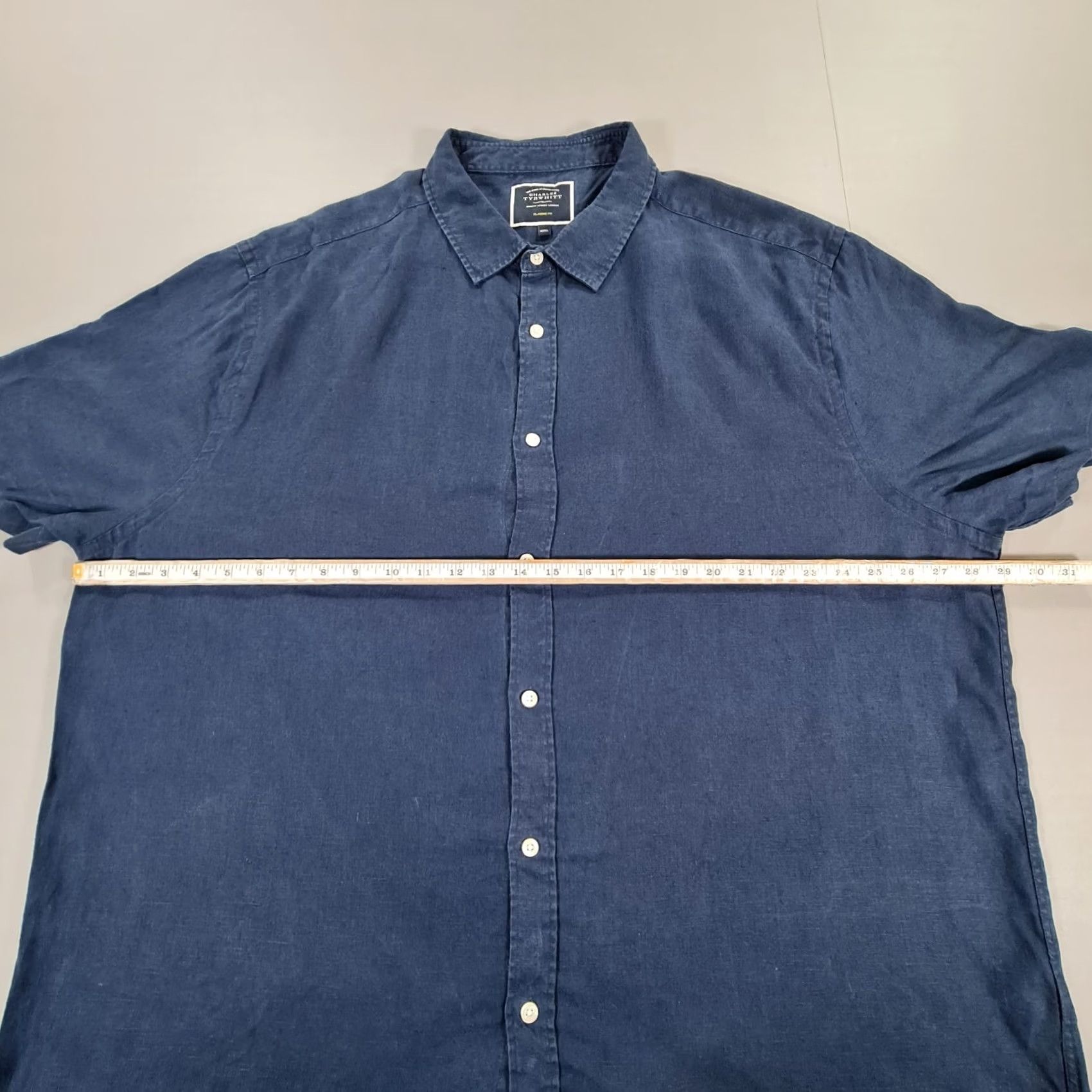 Charles Tyrwhitt Charles Tyrwhitt Mens Shirt Navy Blue 3XL Classic Fit Linen Button-Up Long Sleeve Collared нос Size US XXL / EU 58 / 5 - 4 Thumbnail