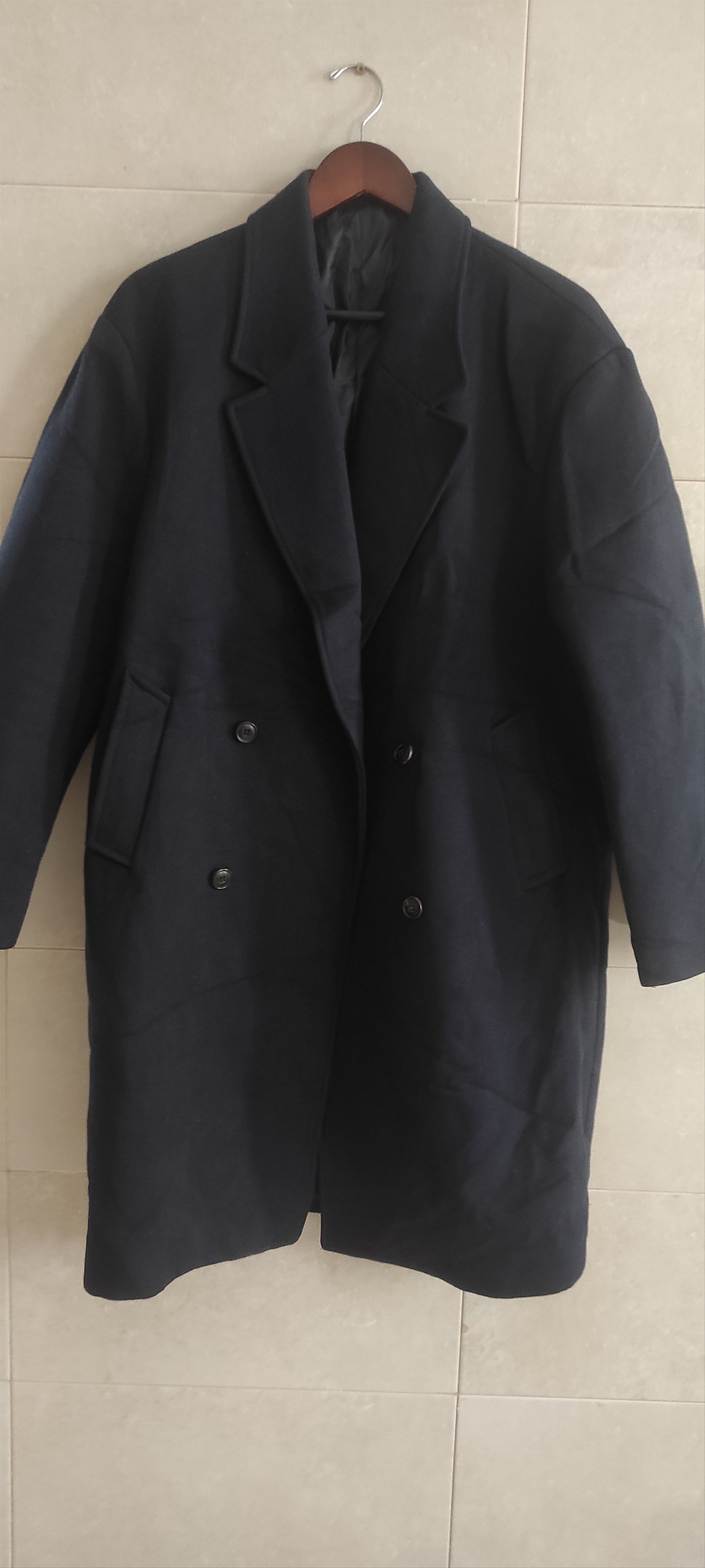 AMI Paris Double-Breasted Wool Mens Coat Navy Blue