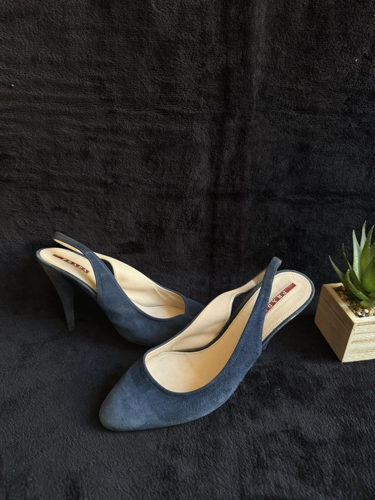 Prada Prada Suede Slingback Heels – Navy – Elegant Classic Size US 10 / IT 40 - 2 Thumbnail