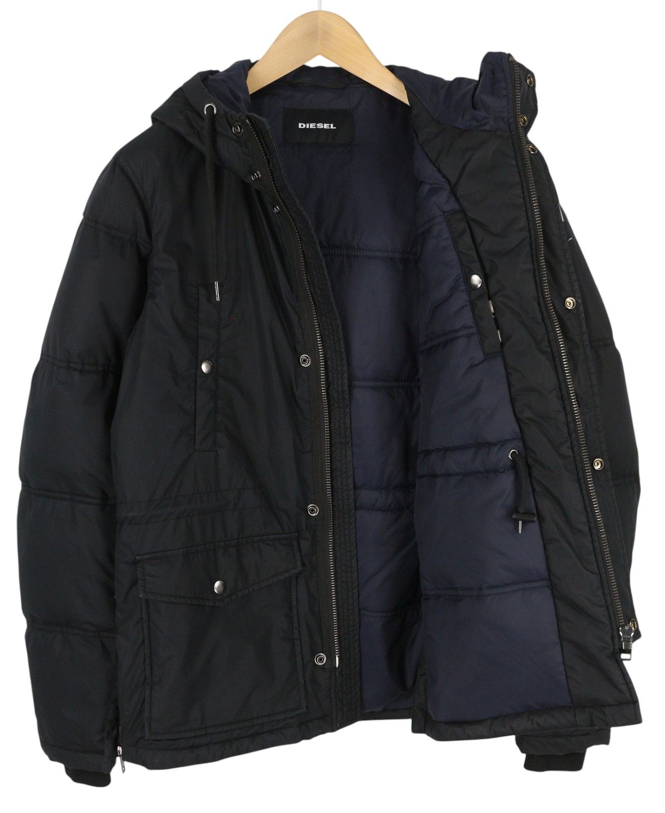 Diesel M Black Full Zip Hooded Insulated Drawstring Lined 86368 Size US M / EU 48-50 / 2 - 2 Thumbnail