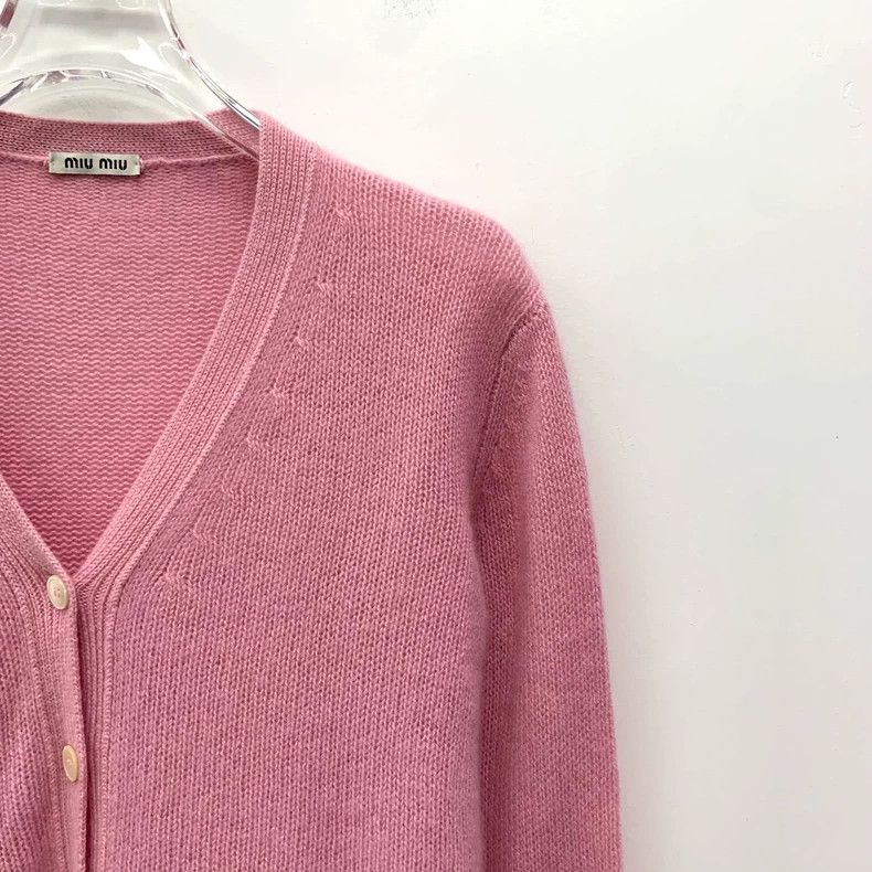 Prada Miu Miu Pink Cashmere VNeck Cardigan-2506 Size S / US 4 / IT 40 - 3 Thumbnail