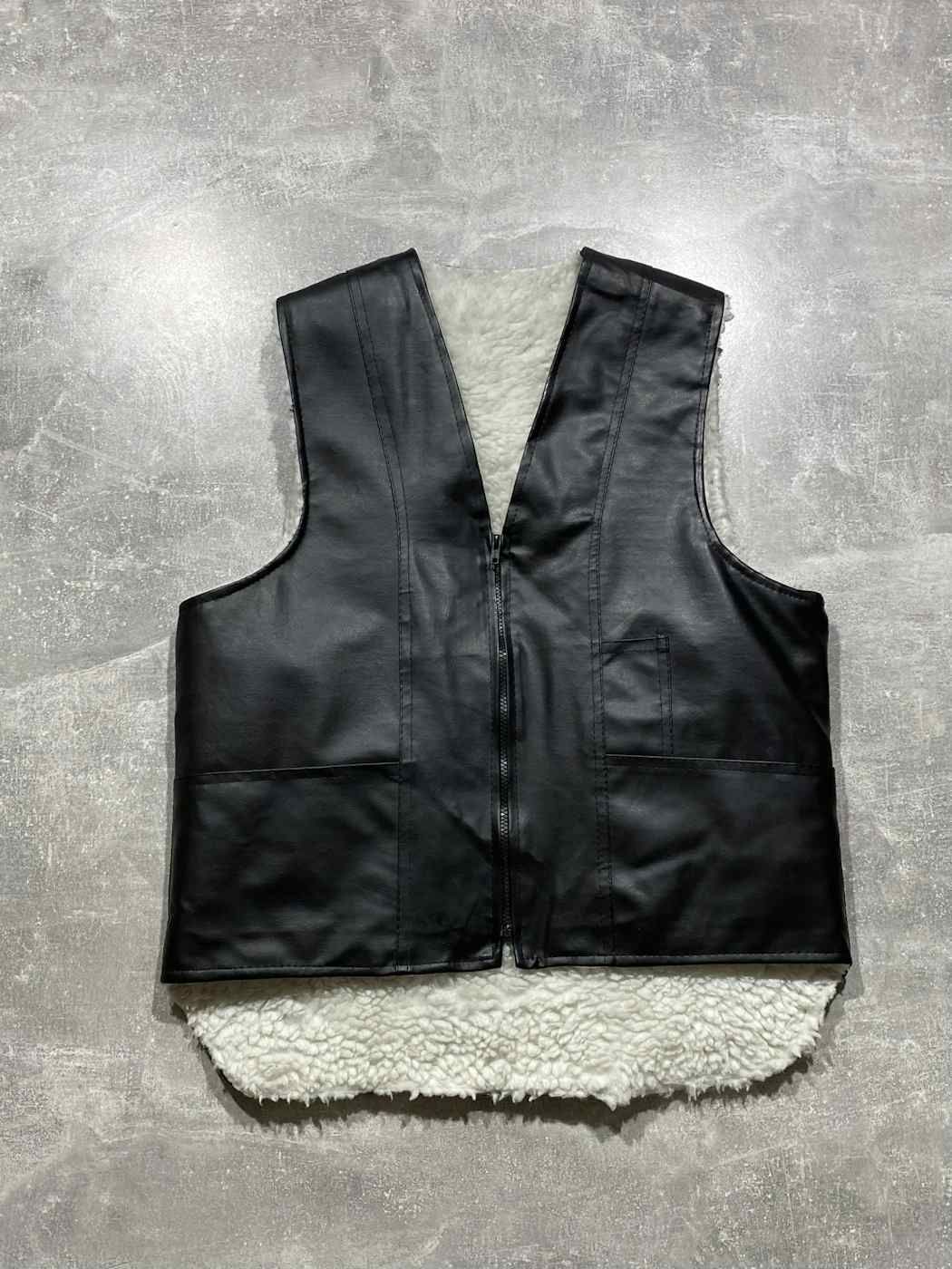 Pre-owned Avant Garde Vintage Vest Jacket Ecco Leather Fur Y2k Japan Style In Black