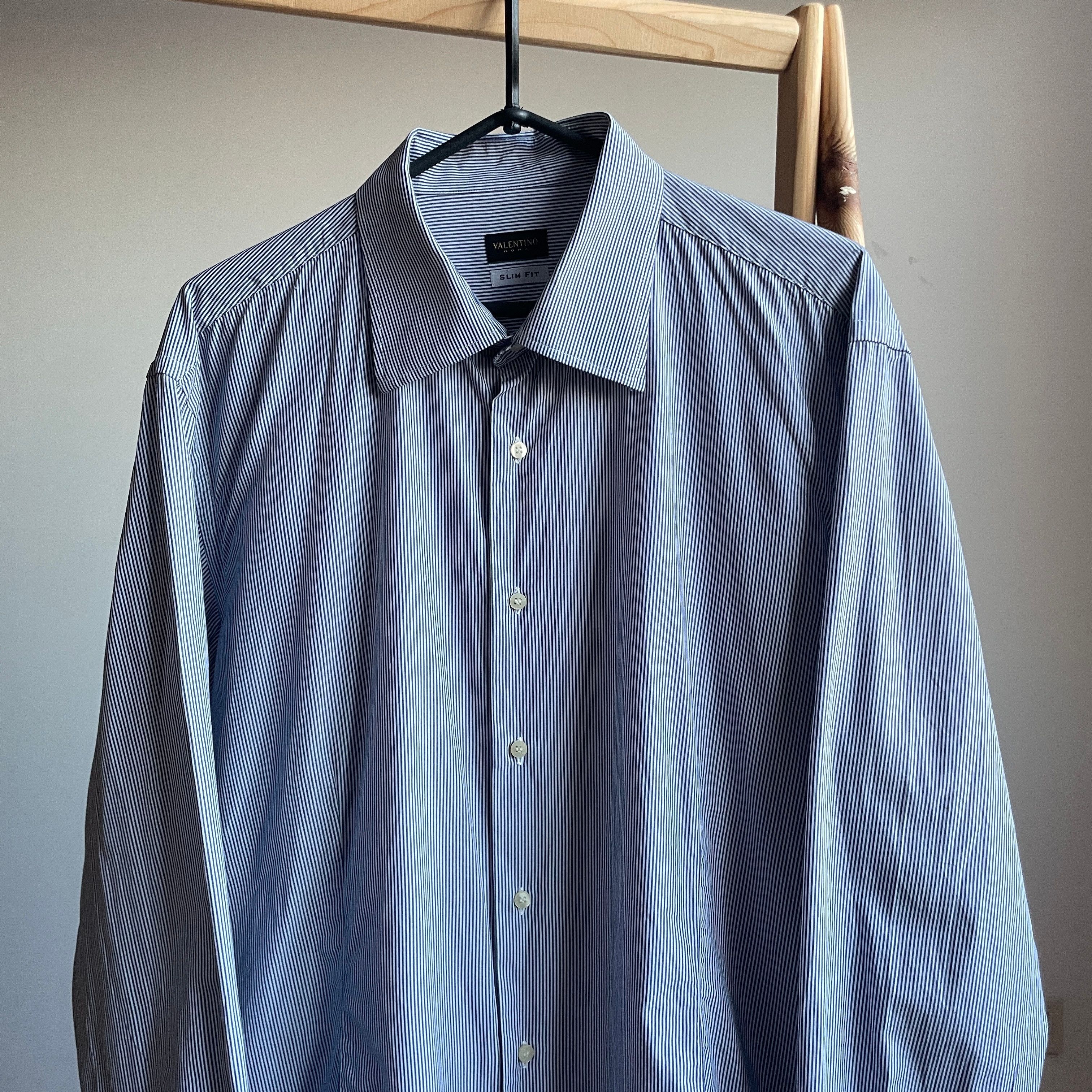 Valentino Valentino Roma Slim Fit Striped Dress Shirt Size 45 Size 44R - 3 Thumbnail