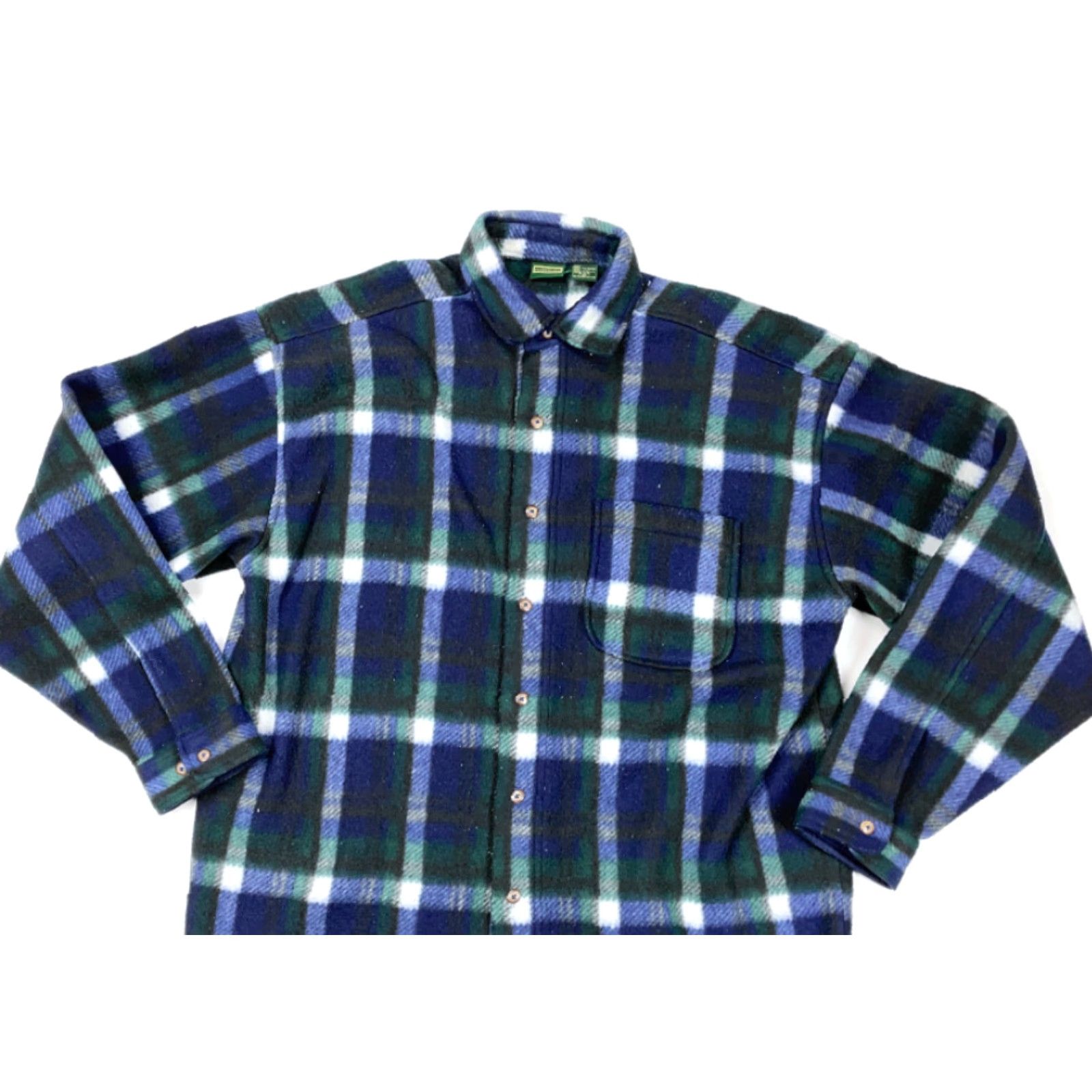 Vintage 90s Grunge Style VTG Green Blue Plaid Fleece Jacket Adult Medium Workwear Shirt Size US M / EU 48-50 / 2 - 3 Thumbnail