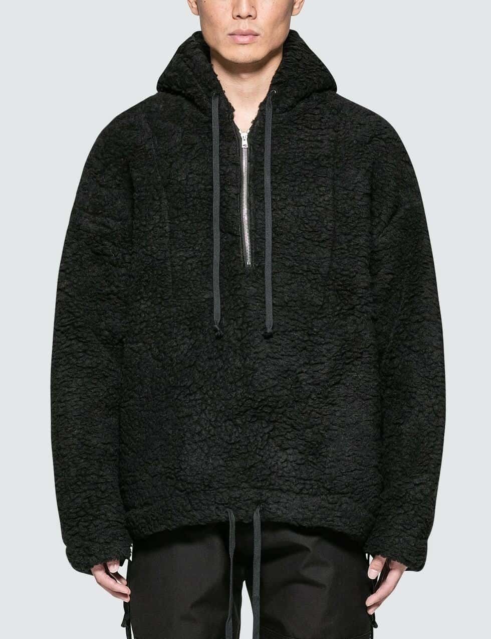 image of Represent Clothing 1/4 Zipper Hooded Sherpa Pullover in Black, Men's (Size Large)