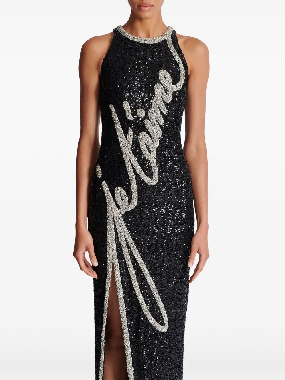 Balmain o1s1wg111225 Rhinestone Embellished Gown in Black Size L / US 10 / IT 46 - 2 Thumbnail