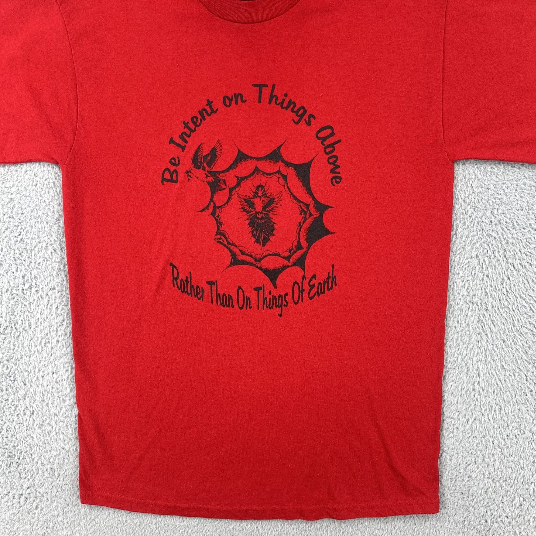Jerzees VINTAGE Jerzees T-Shirt Red Crew Neck Short Sleeve Large USA Church 2002 Archdiocese Of Santa Fe NM Mens Size US L / EU 52-54 / 3 - 5 Thumbnail