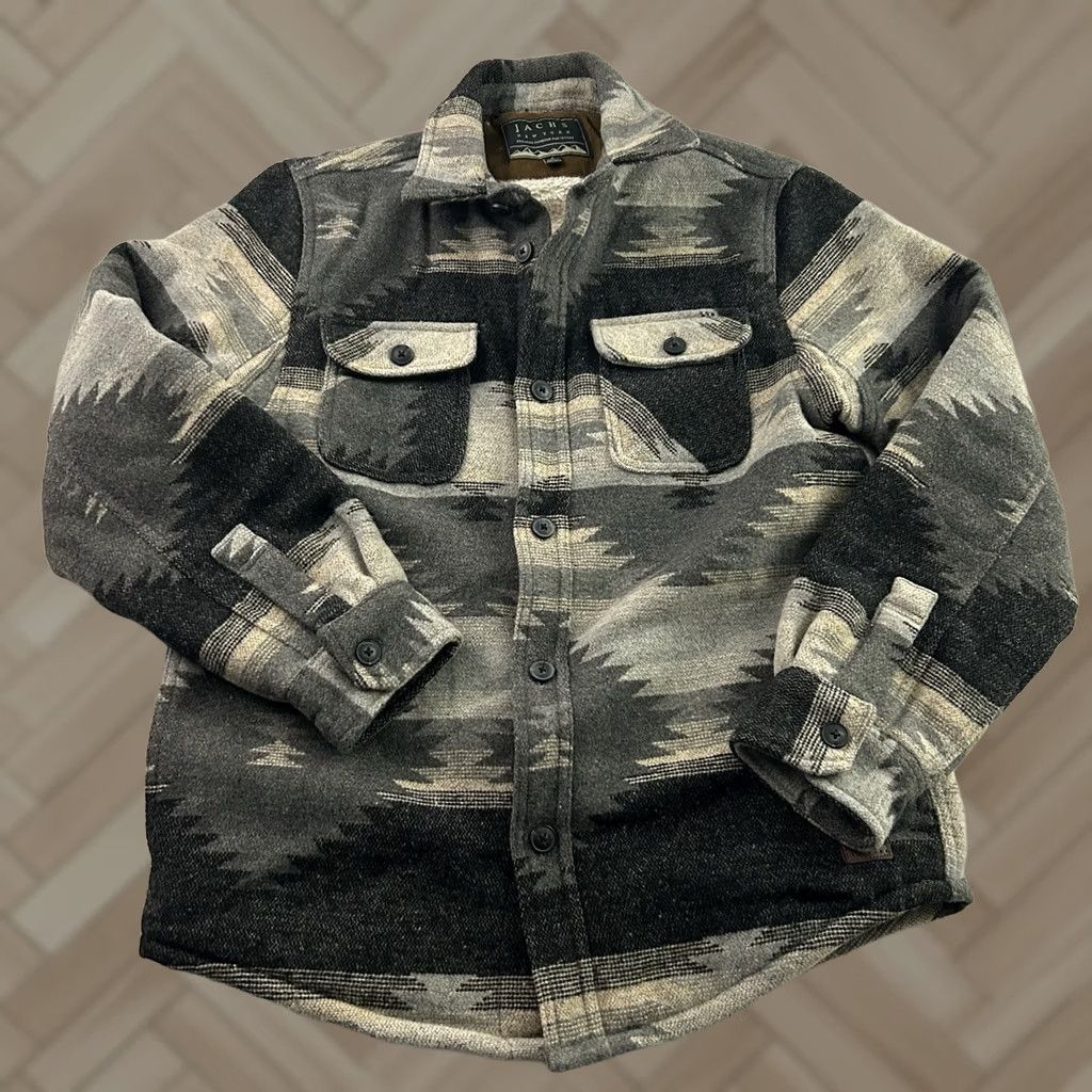 Vintage JACHS Jacket Wool Gray Lined Fleece High Pile Aztec Button Shirt Jacket Men S Small Size US S / EU 44-46 / 1 - 1 Thumbnail