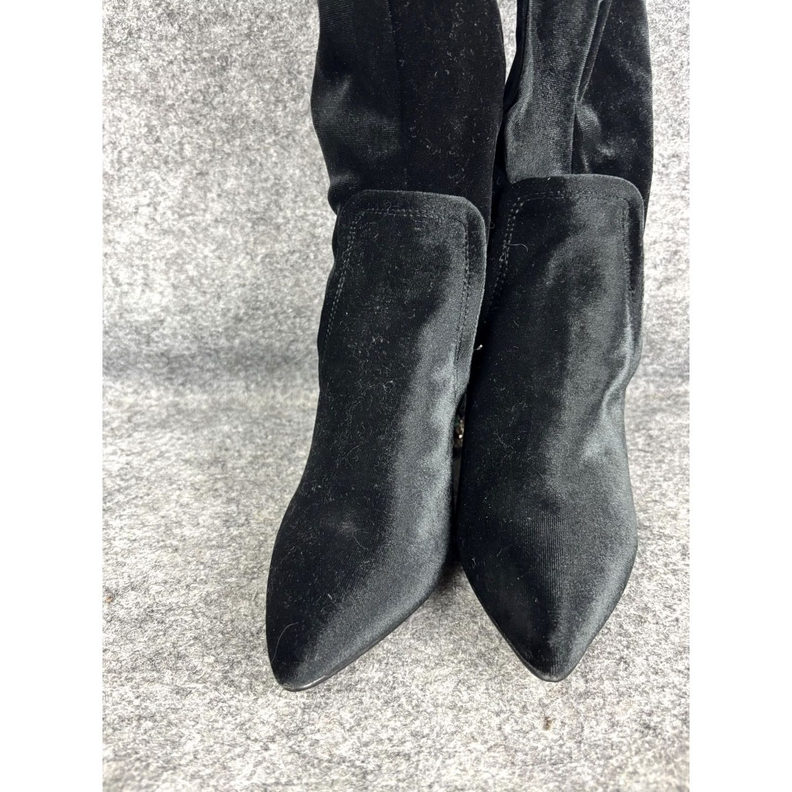 Betsey Johnson VINTAGE Betsey Johnson Boots Womens 7.5 Black Velvet Over Knee Jeweled Block Heel Size US 8 / IT 38 - 2 Thumbnail