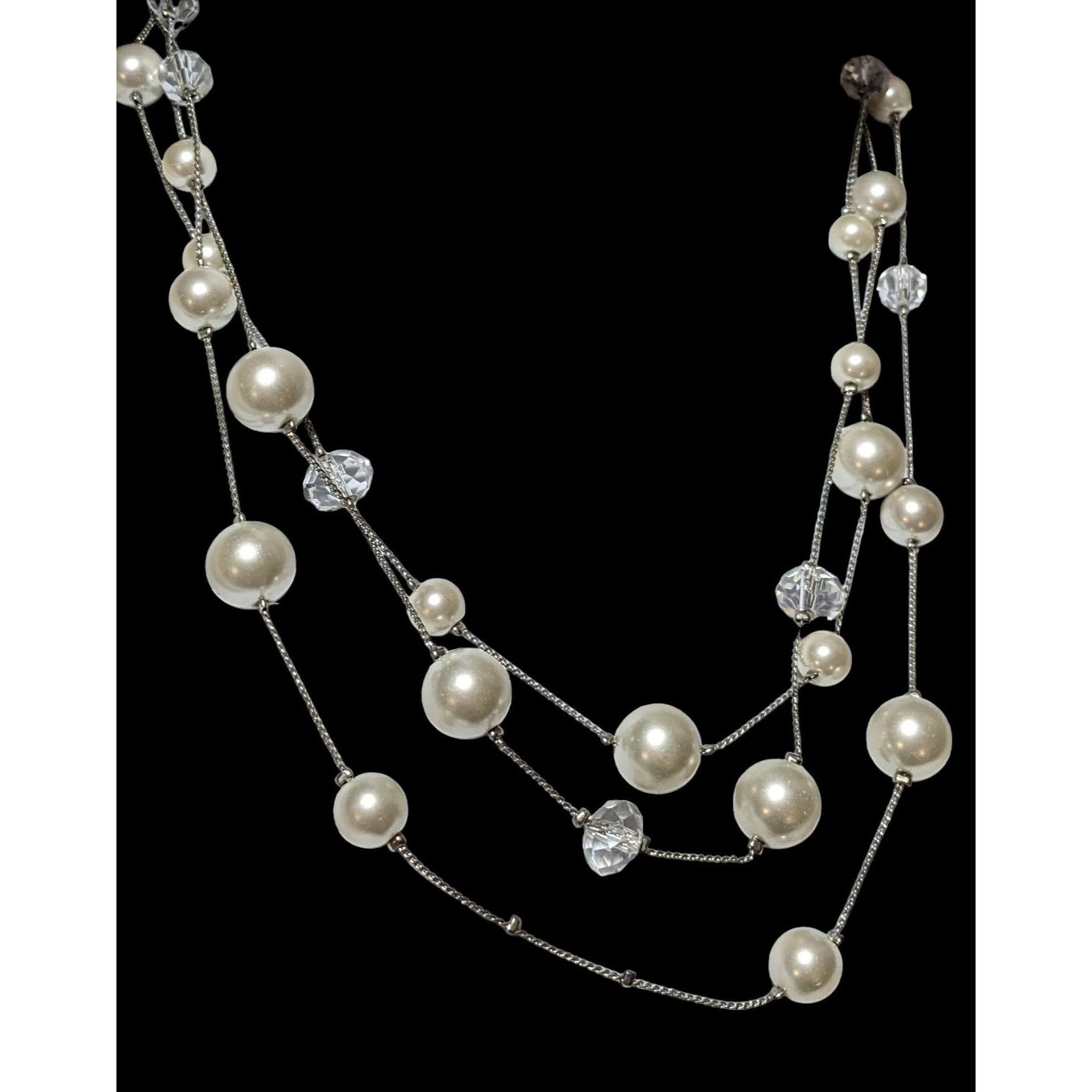 Other Silver Faux Pearl Multilayer Beaded Floating Necklace Size ONE SIZE - 3 Thumbnail