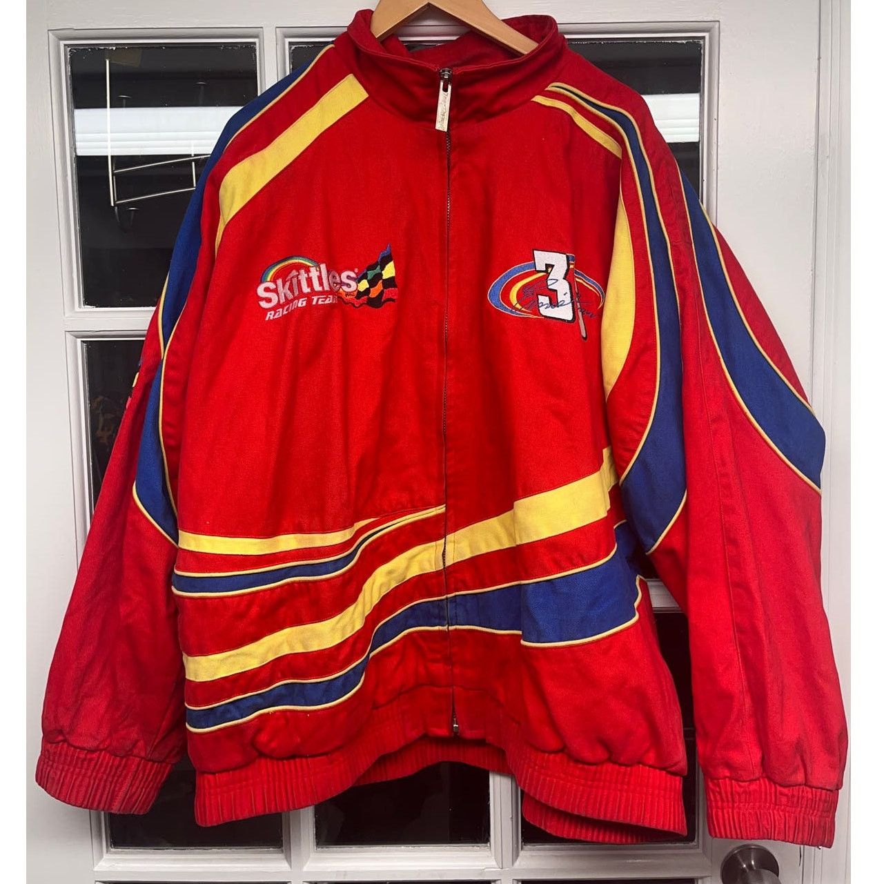 image of Vintage Skittles Racing Team Jacket Ernie Irvan Track Gear in Red, Men's (Size 2XL)