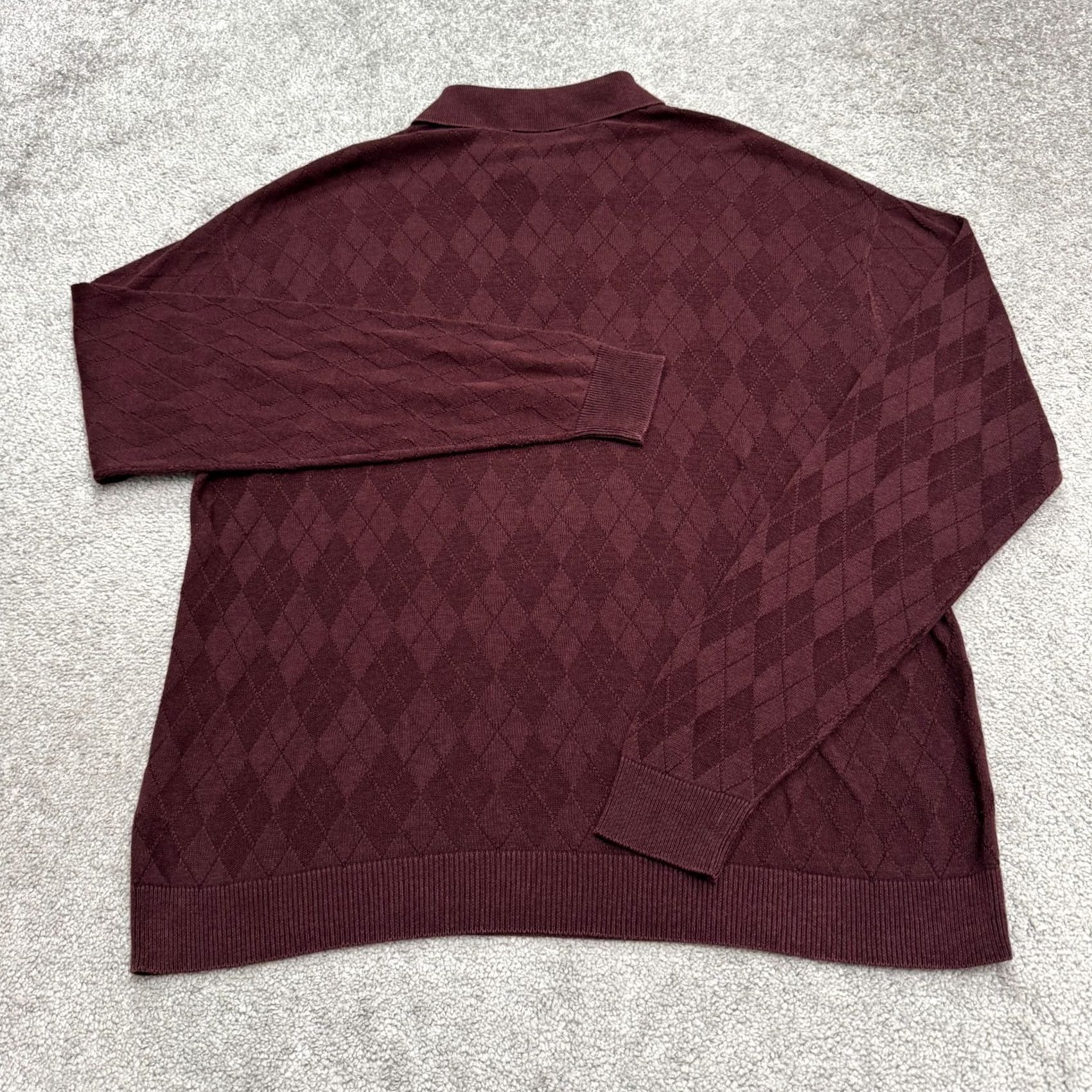 Vintage Carlo Argyle Polo Sweater Mens Large Burgundy Cotton Silk Knit Long Sleeve Buttoned Pullover Shirt Size US L / EU 52-54 / 3 - 2 Thumbnail