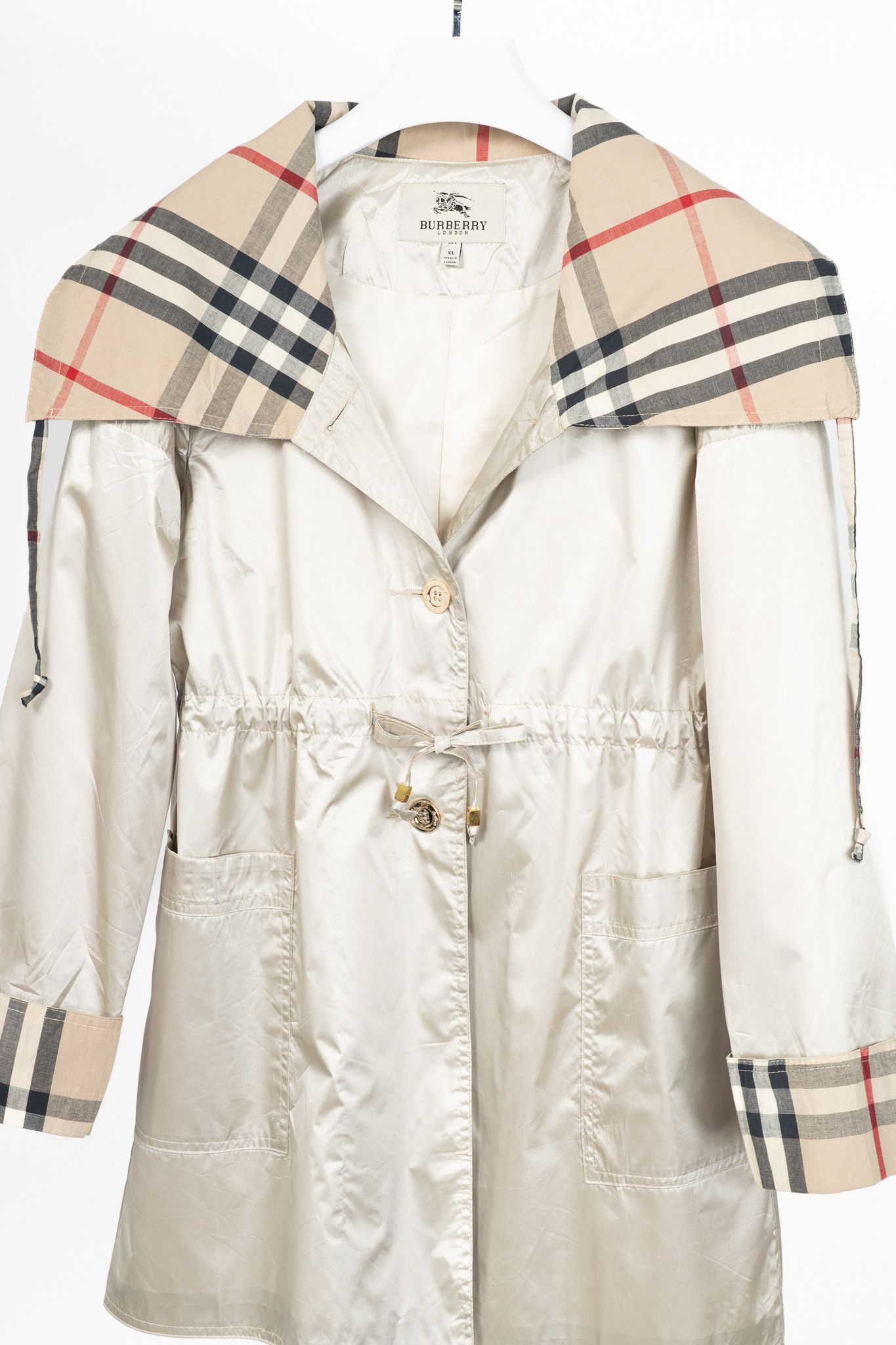 Burberry Burberry Cotton-Blend Check-Trim Drawstring-Waist Jacket Size XL / US 12-14 / IT 48-50 - 3 Thumbnail